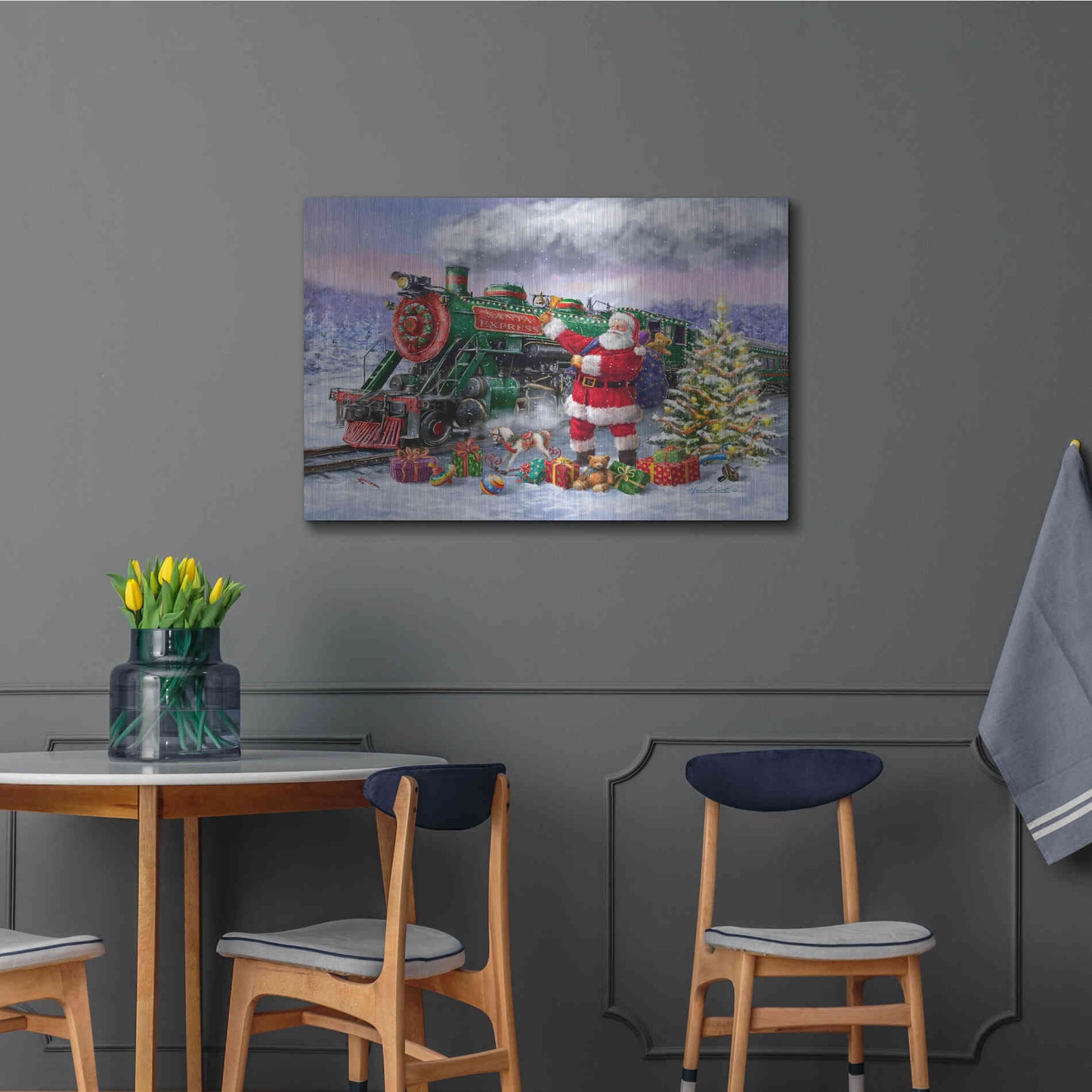 Luxe Metal Art 'Santa’s Express Train' by Ali Corti, Metal Wall Art,36x24