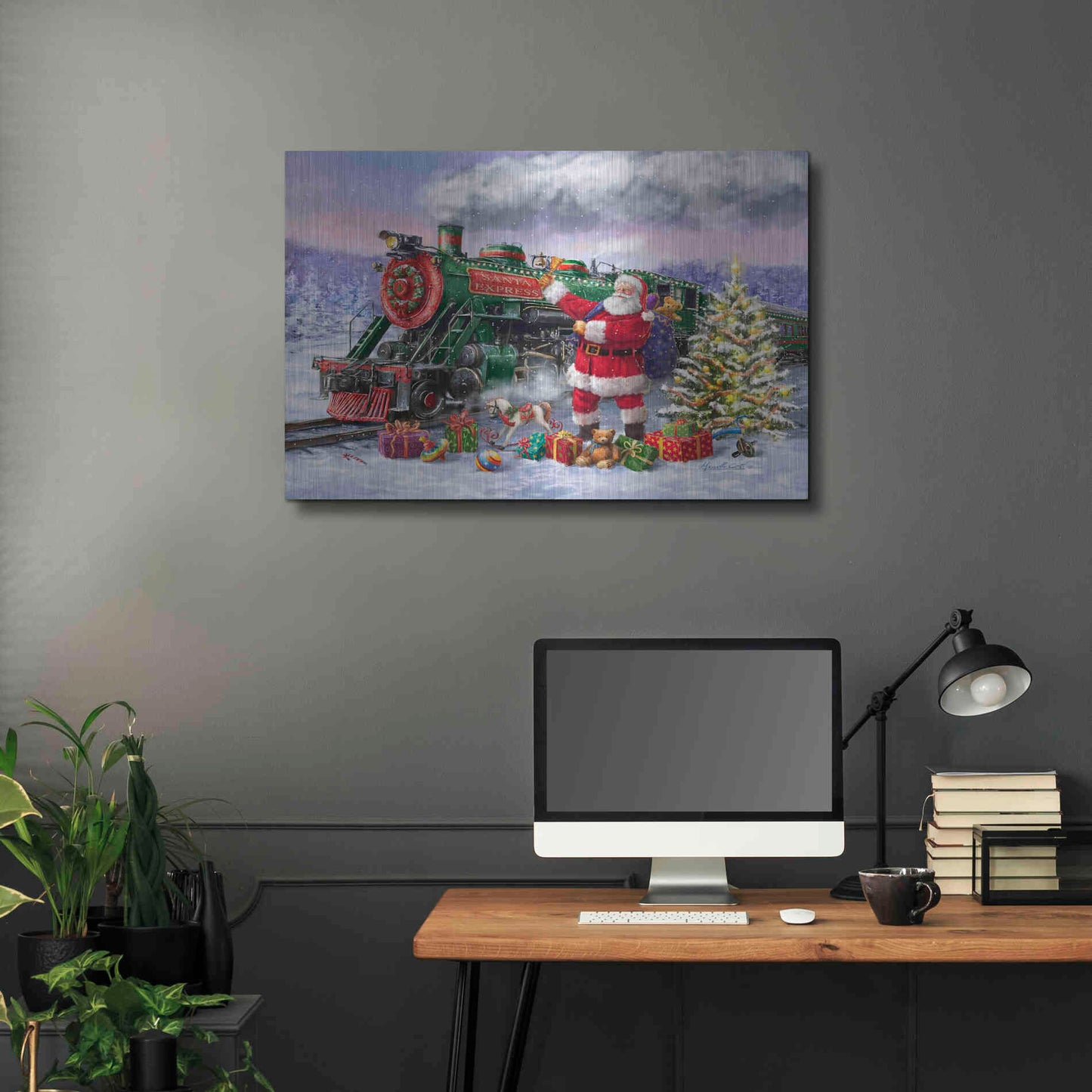 Luxe Metal Art 'Santa’s Express Train' by Ali Corti, Metal Wall Art,36x24