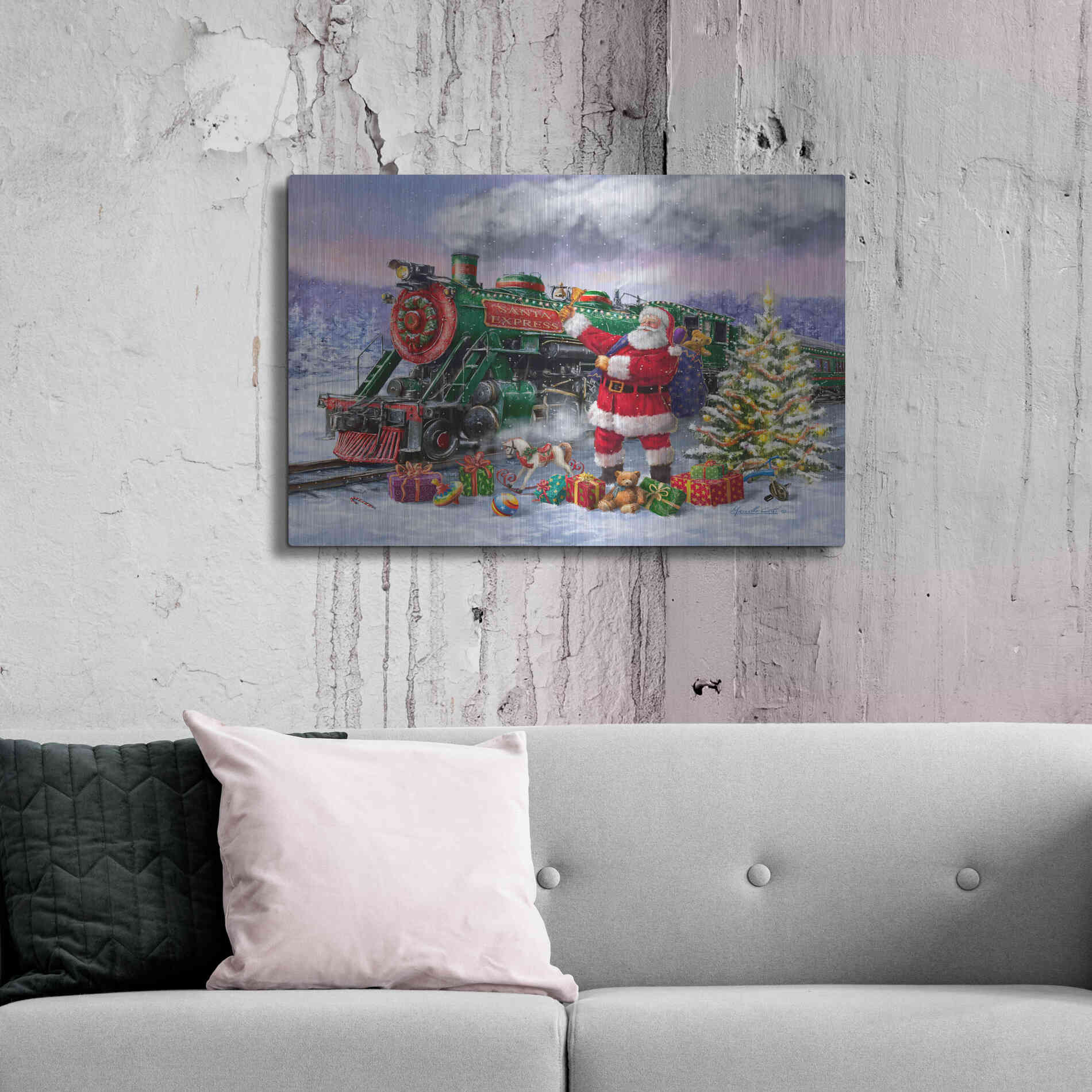 Luxe Metal Art 'Santa’s Express Train' by Ali Corti, Metal Wall Art,36x24