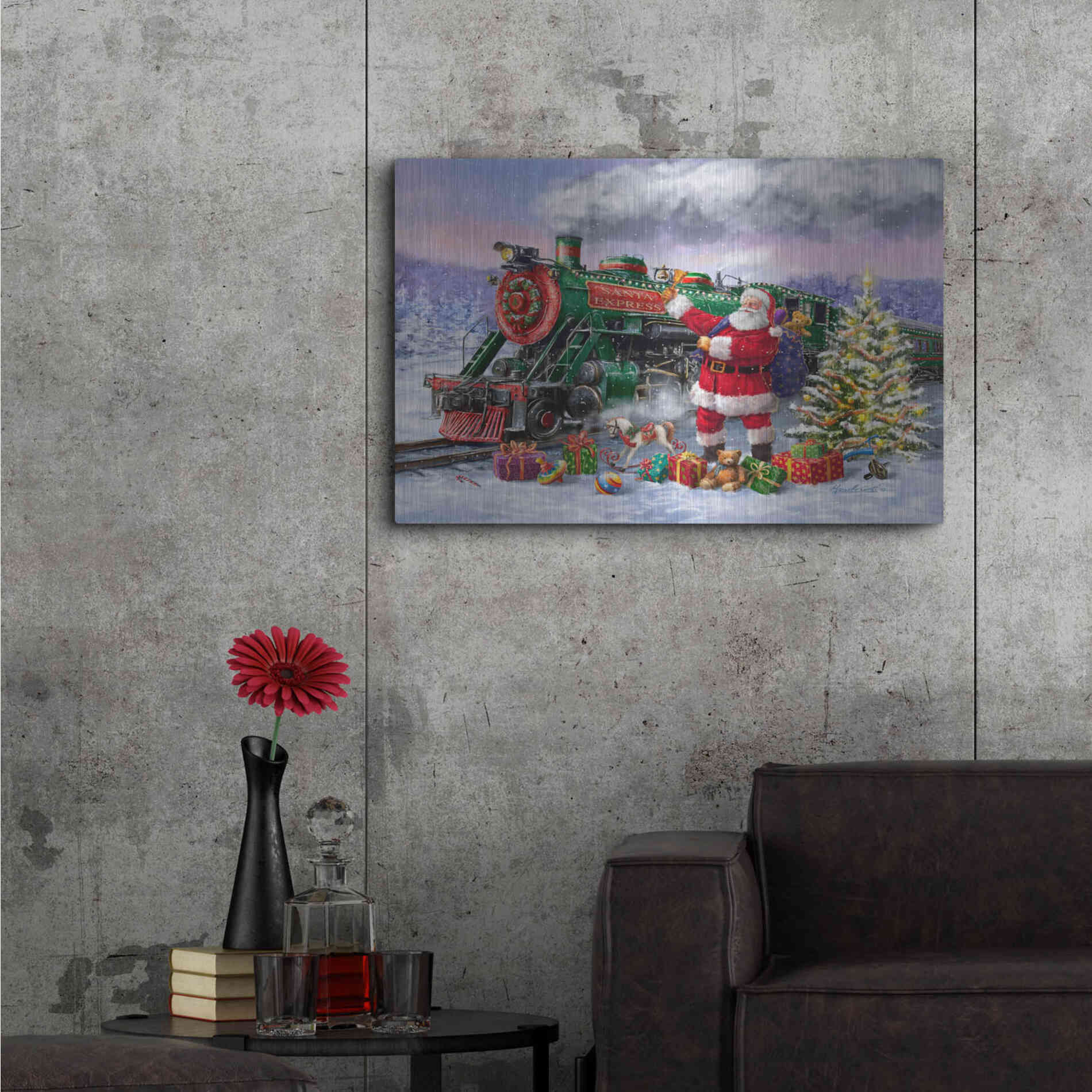 Luxe Metal Art 'Santa’s Express Train' by Ali Corti, Metal Wall Art,36x24