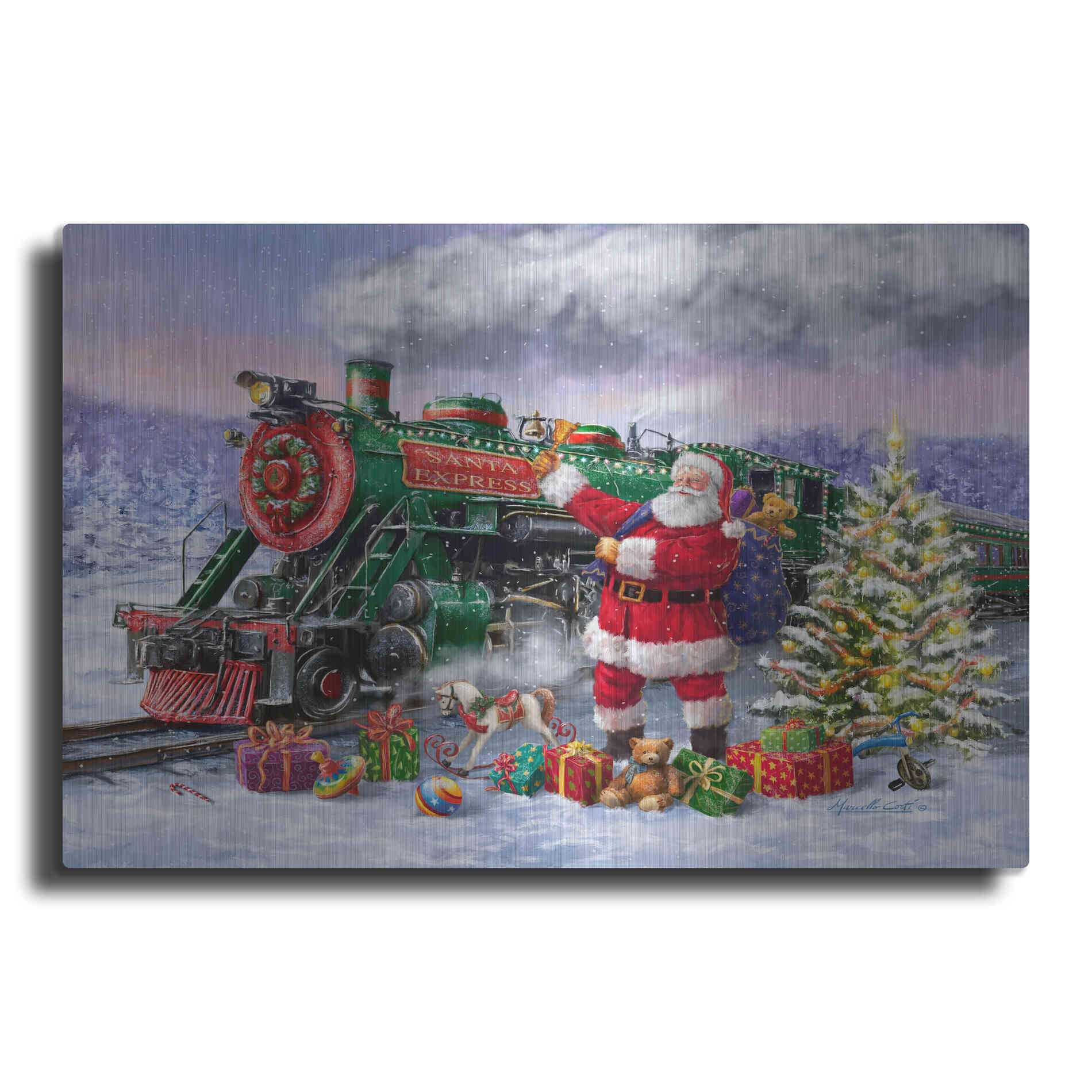 Luxe Metal Art 'Santa’s Express Train' by Ali Corti, Metal Wall Art