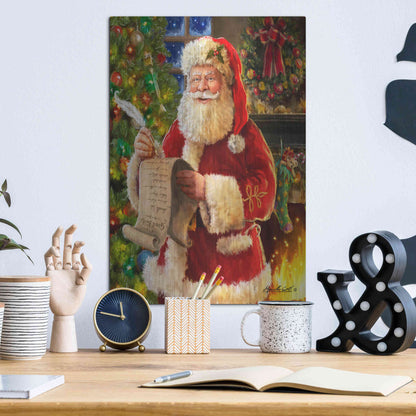 Luxe Metal Art 'Checking his List' by Ali Corti, Metal Wall Art,12x16