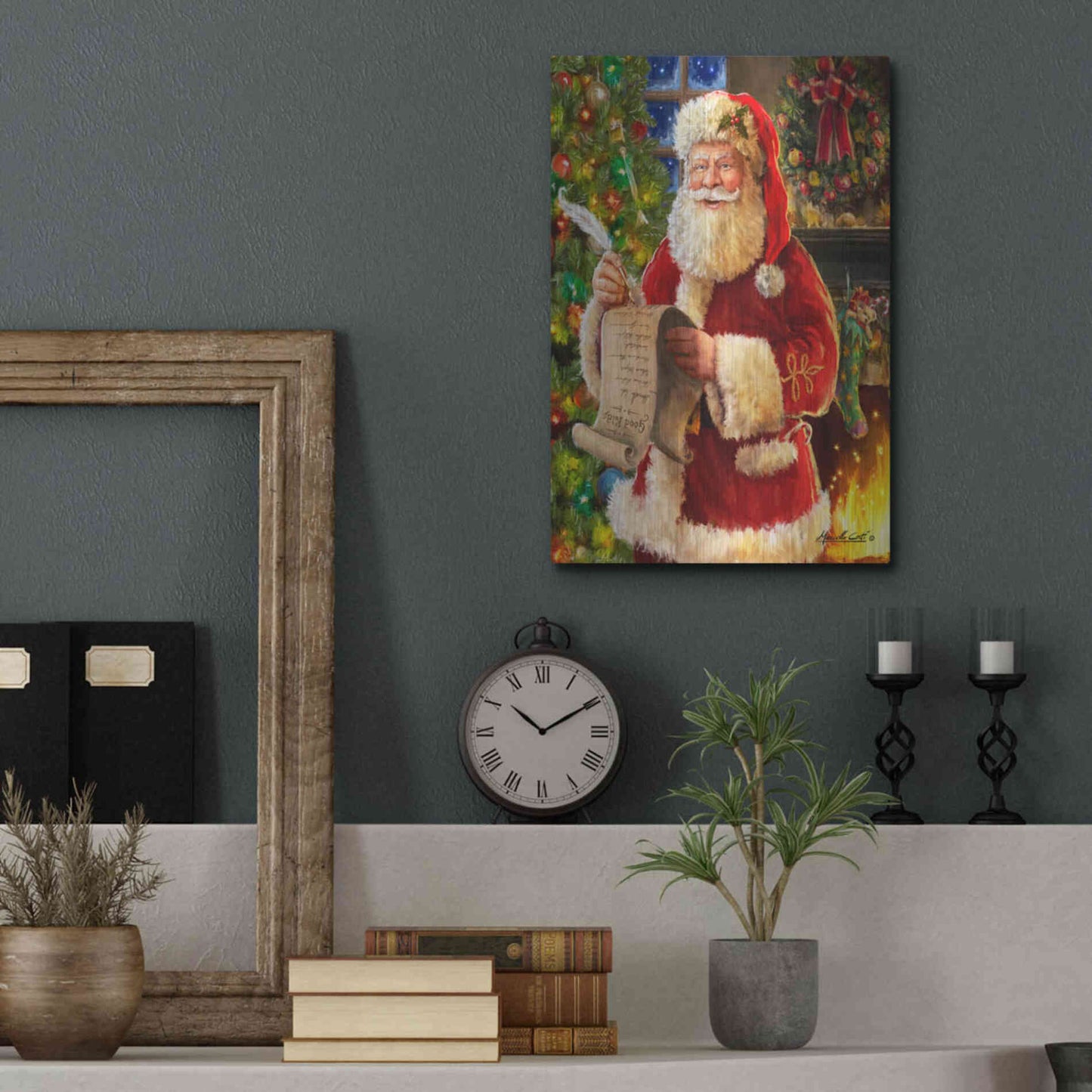 Luxe Metal Art 'Checking his List' by Ali Corti, Metal Wall Art,12x16