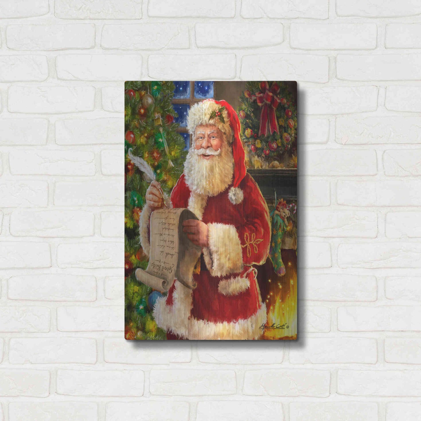 Luxe Metal Art 'Checking his List' by Ali Corti, Metal Wall Art,16x24