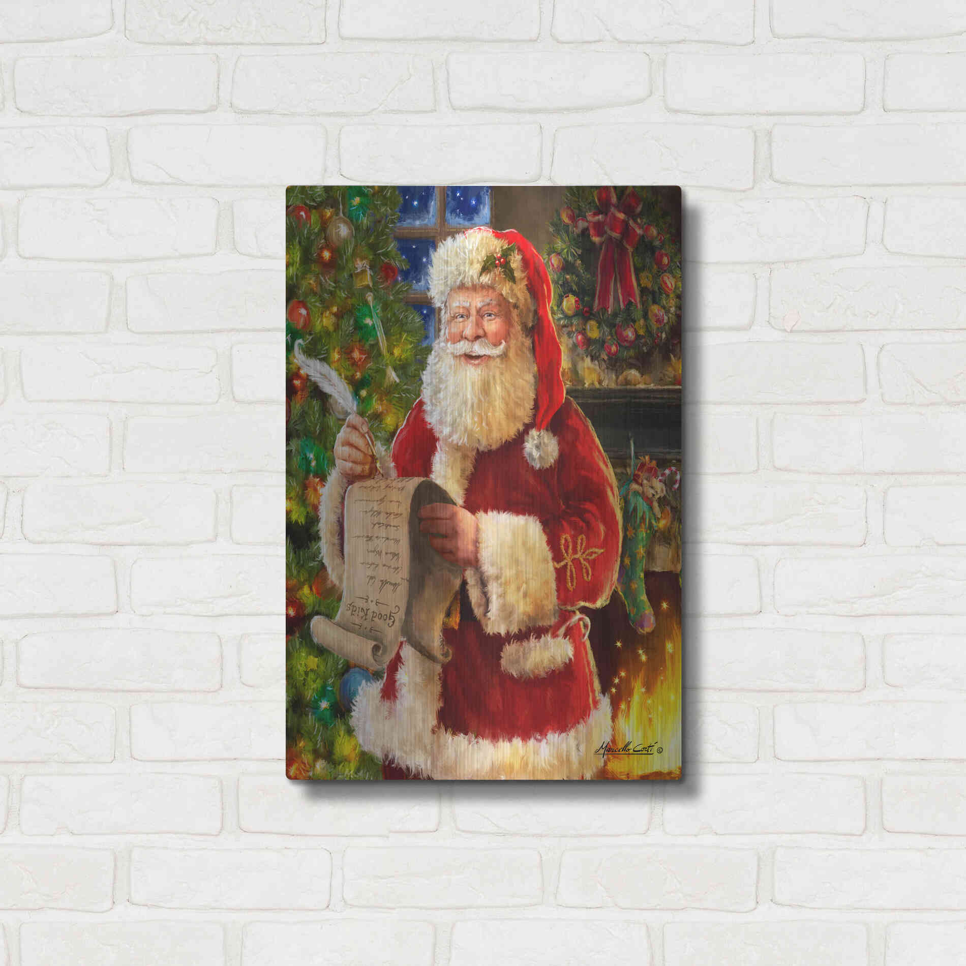 Luxe Metal Art 'Checking his List' by Ali Corti, Metal Wall Art,16x24