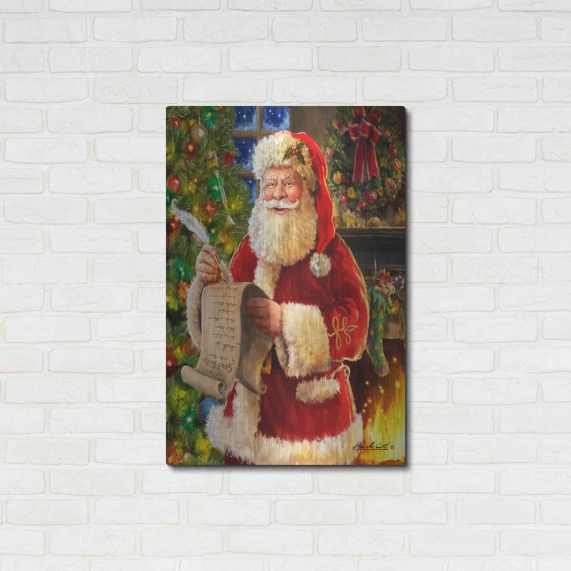 Luxe Metal Art 'Checking his List' by Ali Corti, Metal Wall Art,24x36