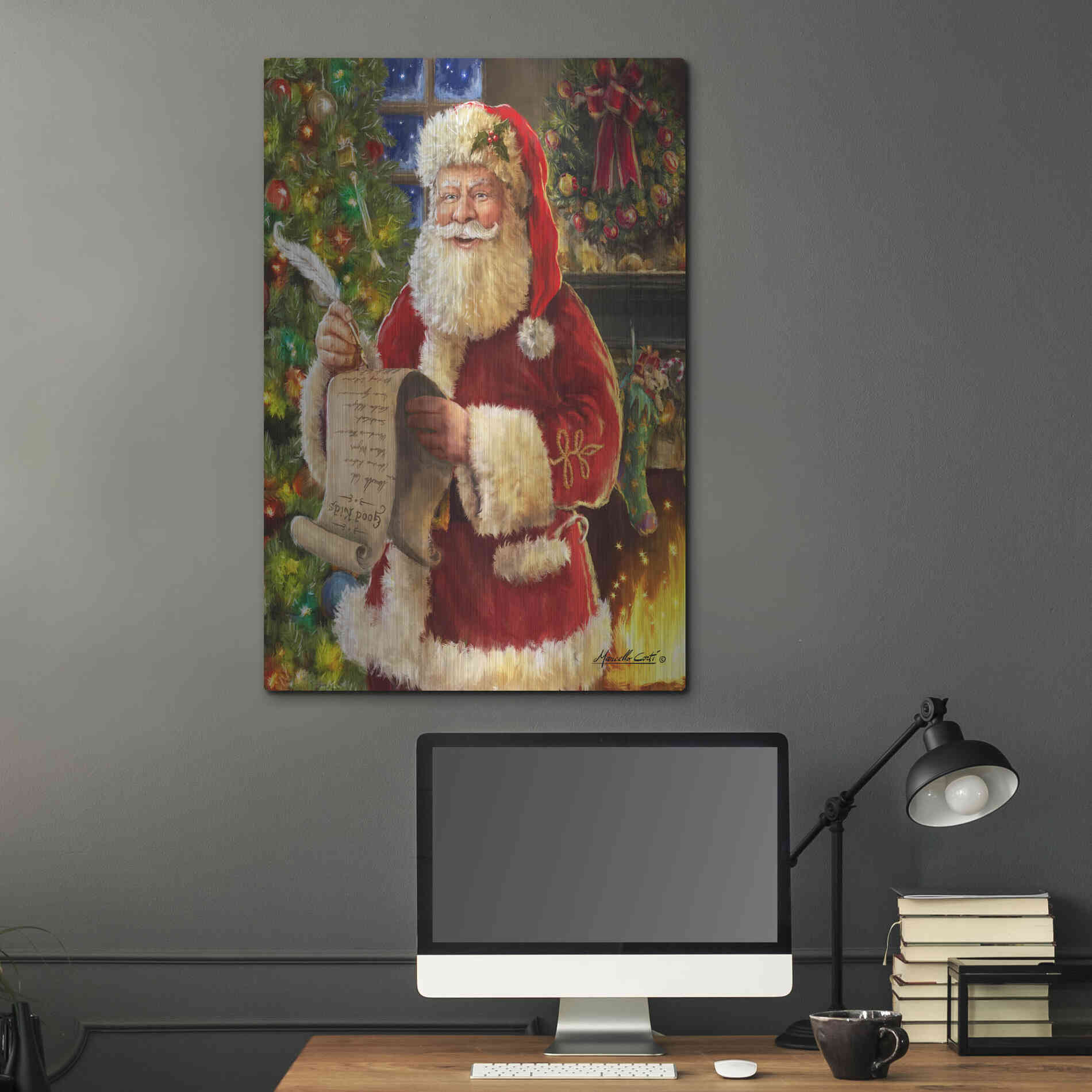 Luxe Metal Art 'Checking his List' by Ali Corti, Metal Wall Art,24x36