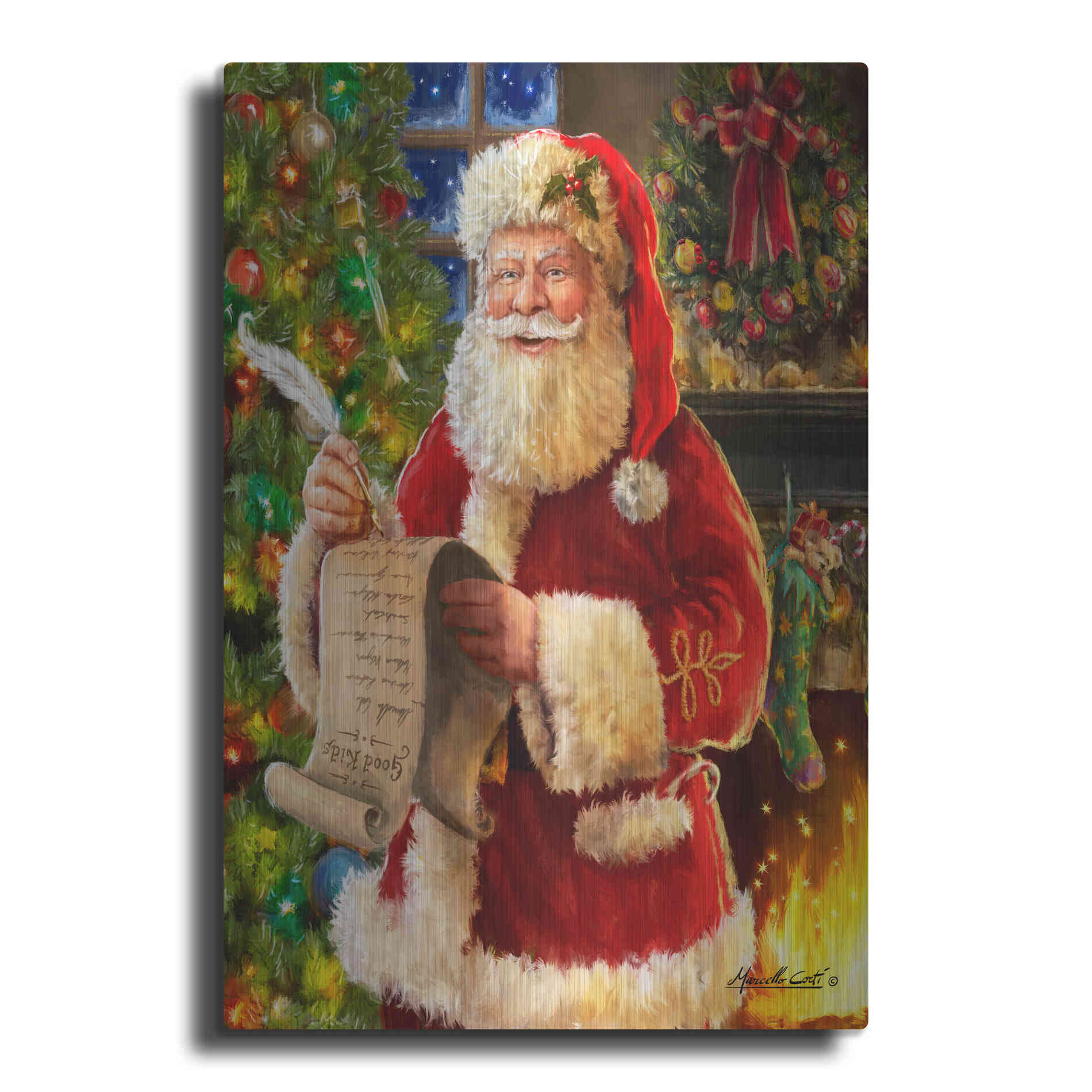 Luxe Metal Art 'Checking his List' by Ali Corti, Metal Wall Art