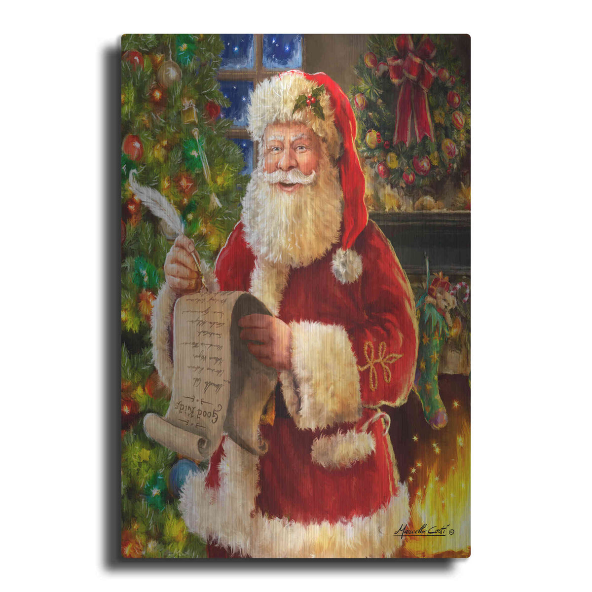Luxe Metal Art 'Checking his List' by Ali Corti, Metal Wall Art