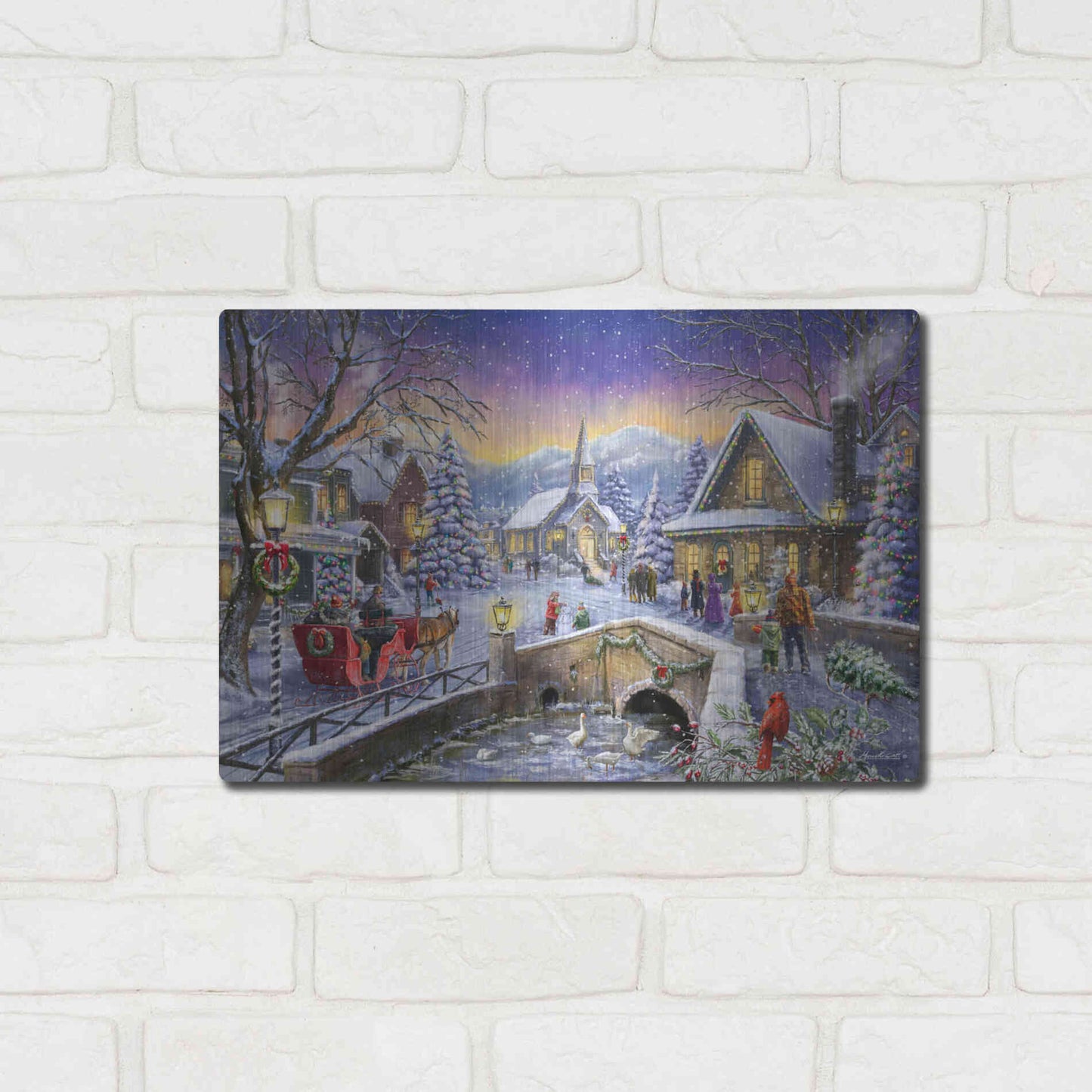 Luxe Metal Art 'Christmas Village Glow' by Ali Corti, Metal Wall Art,16x12