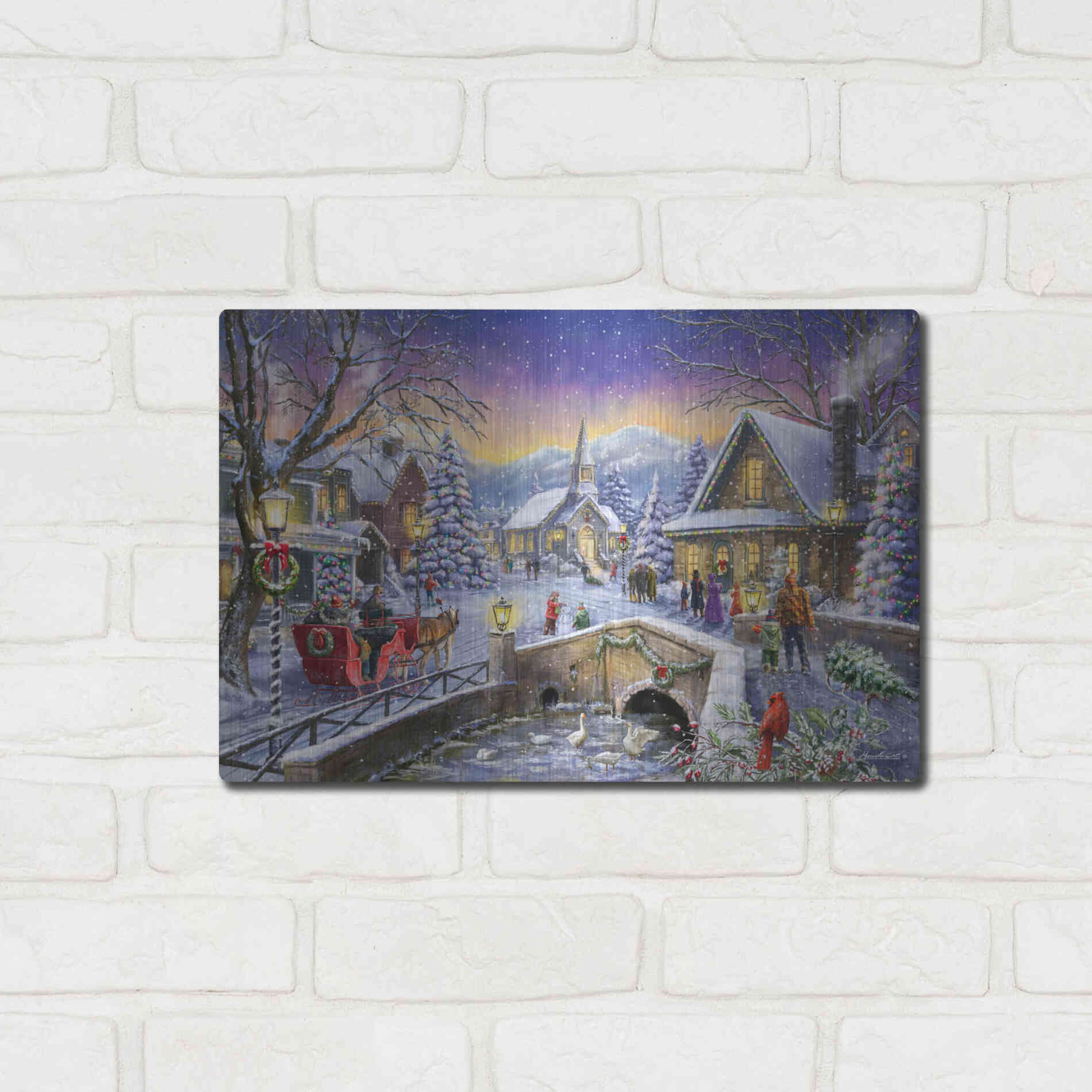 Luxe Metal Art 'Christmas Village Glow' by Ali Corti, Metal Wall Art,16x12