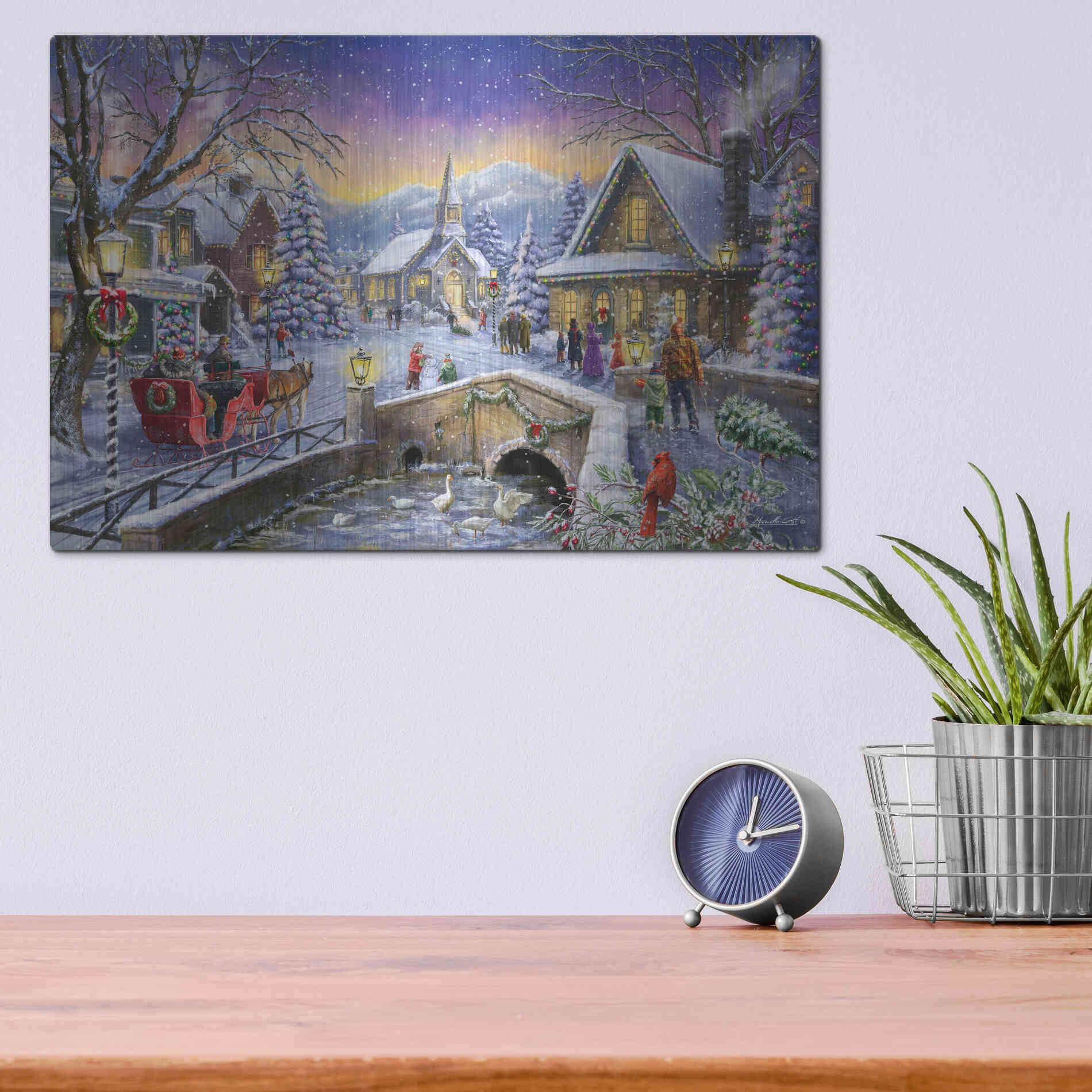Luxe Metal Art 'Christmas Village Glow' by Ali Corti, Metal Wall Art,16x12
