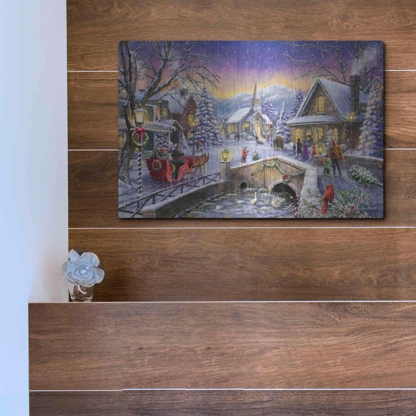 Luxe Metal Art 'Christmas Village Glow' by Ali Corti, Metal Wall Art,16x12