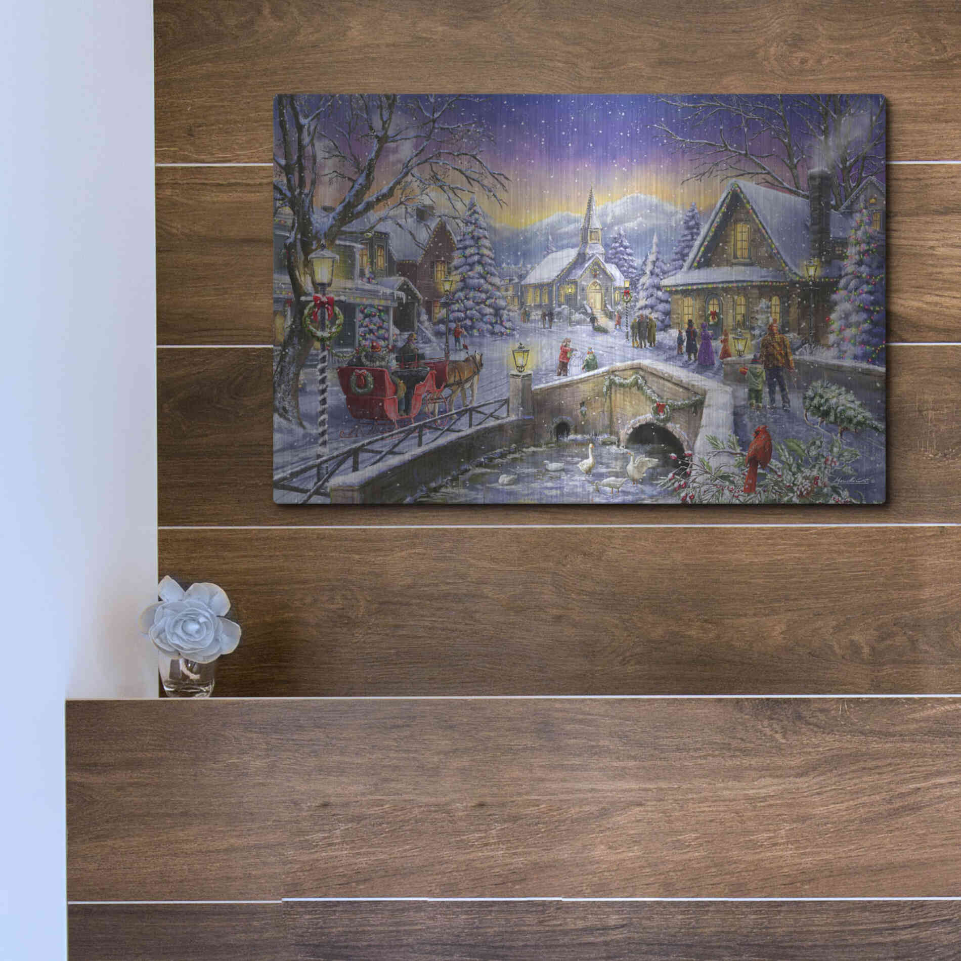 Luxe Metal Art 'Christmas Village Glow' by Ali Corti, Metal Wall Art,16x12