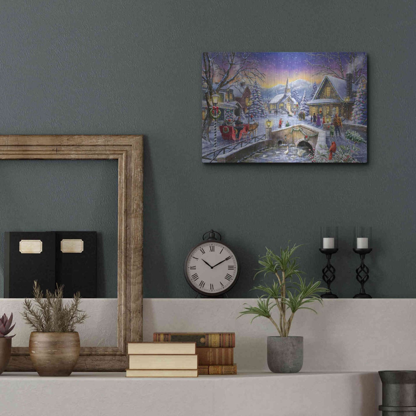 Luxe Metal Art 'Christmas Village Glow' by Ali Corti, Metal Wall Art,16x12