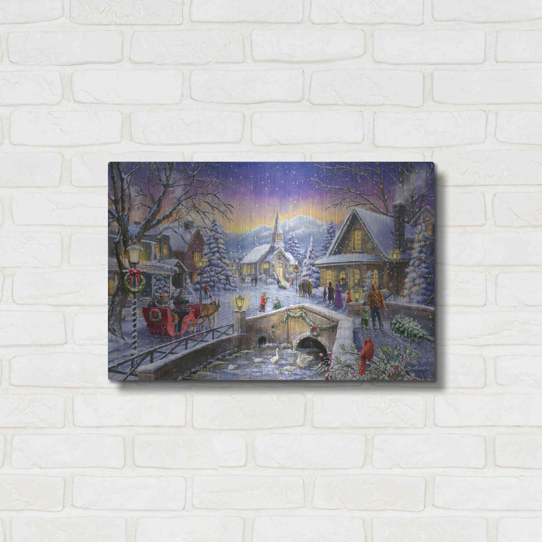 Luxe Metal Art 'Christmas Village Glow' by Ali Corti, Metal Wall Art,24x16