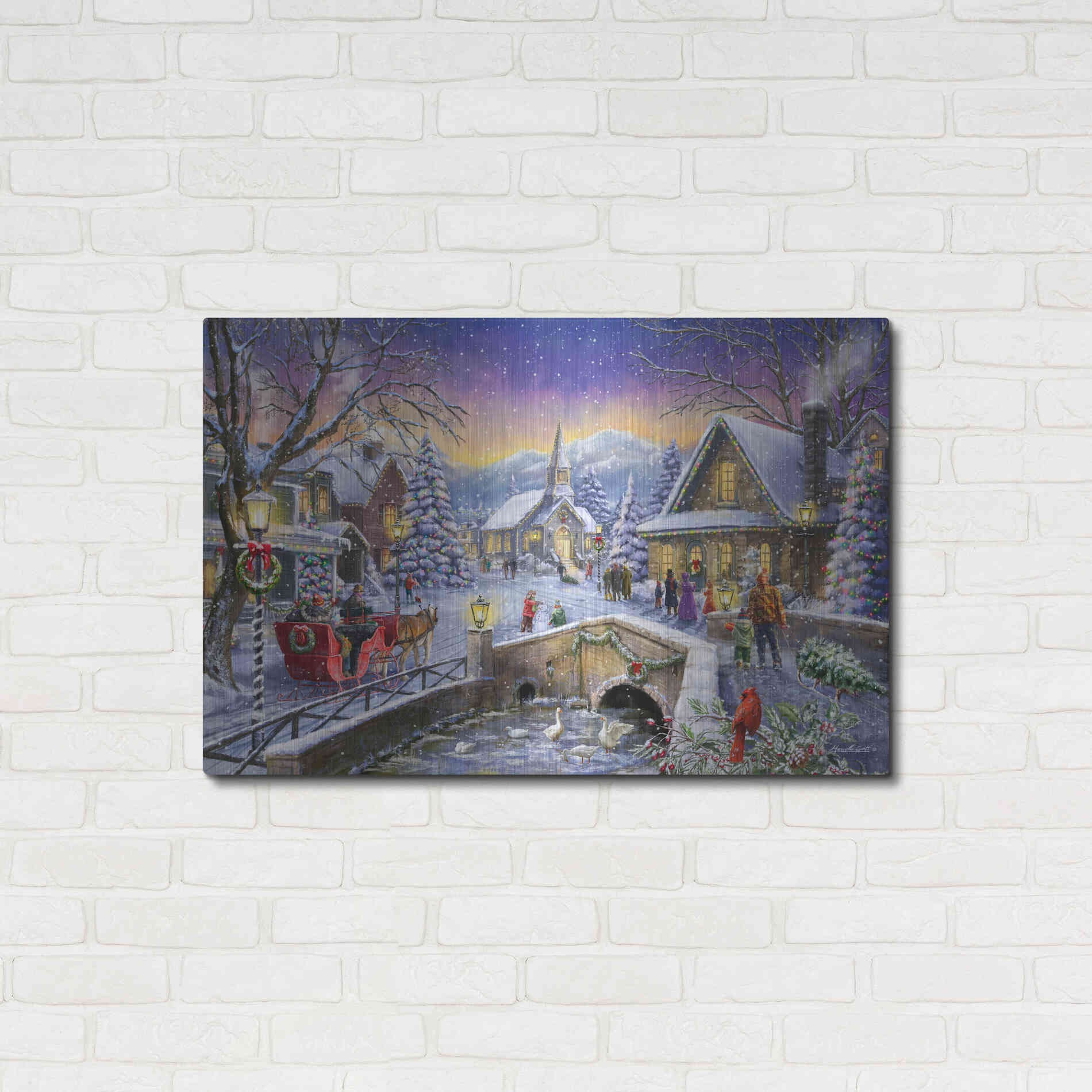 Luxe Metal Art 'Christmas Village Glow' by Ali Corti, Metal Wall Art,36x24