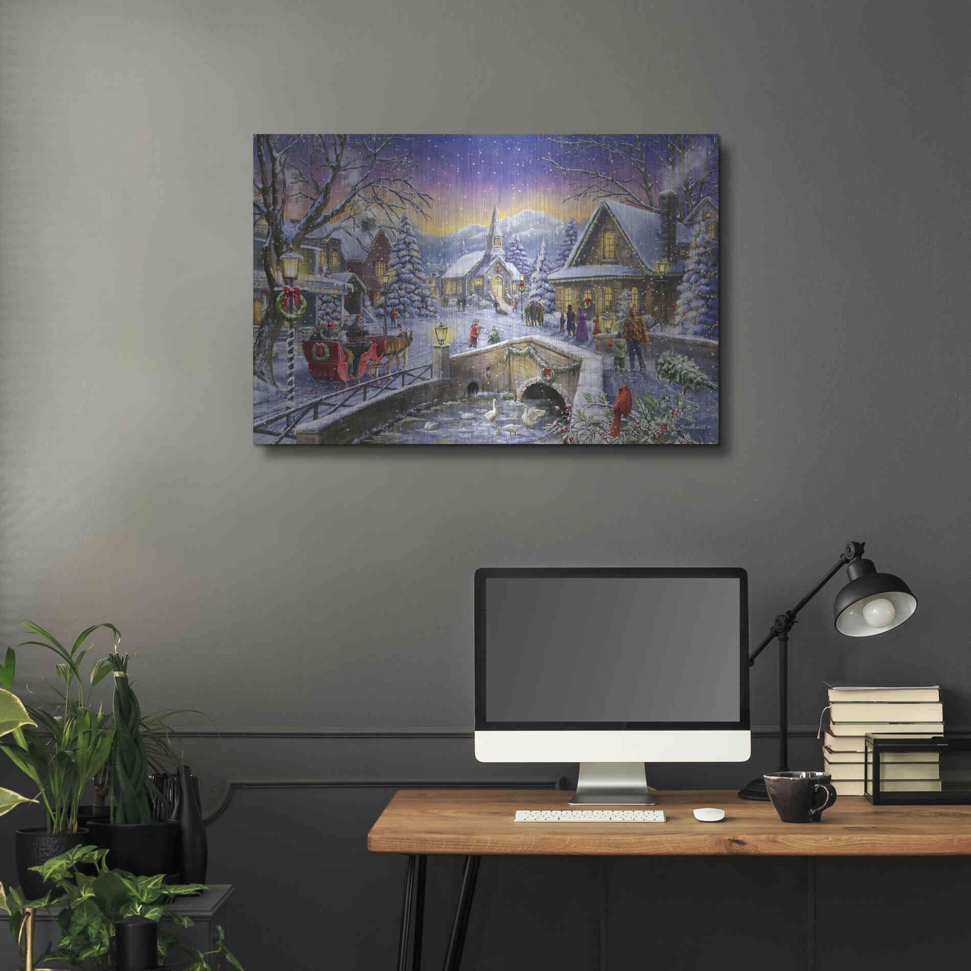 Luxe Metal Art 'Christmas Village Glow' by Ali Corti, Metal Wall Art,36x24
