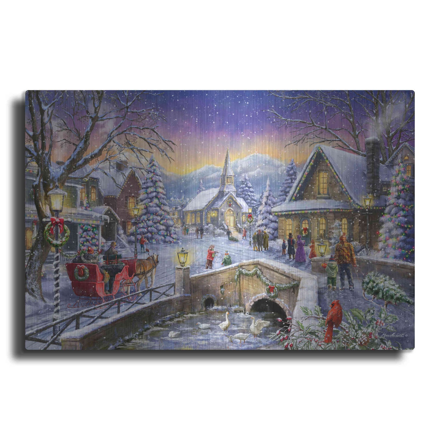Luxe Metal Art 'Christmas Village Glow' by Ali Corti, Metal Wall Art