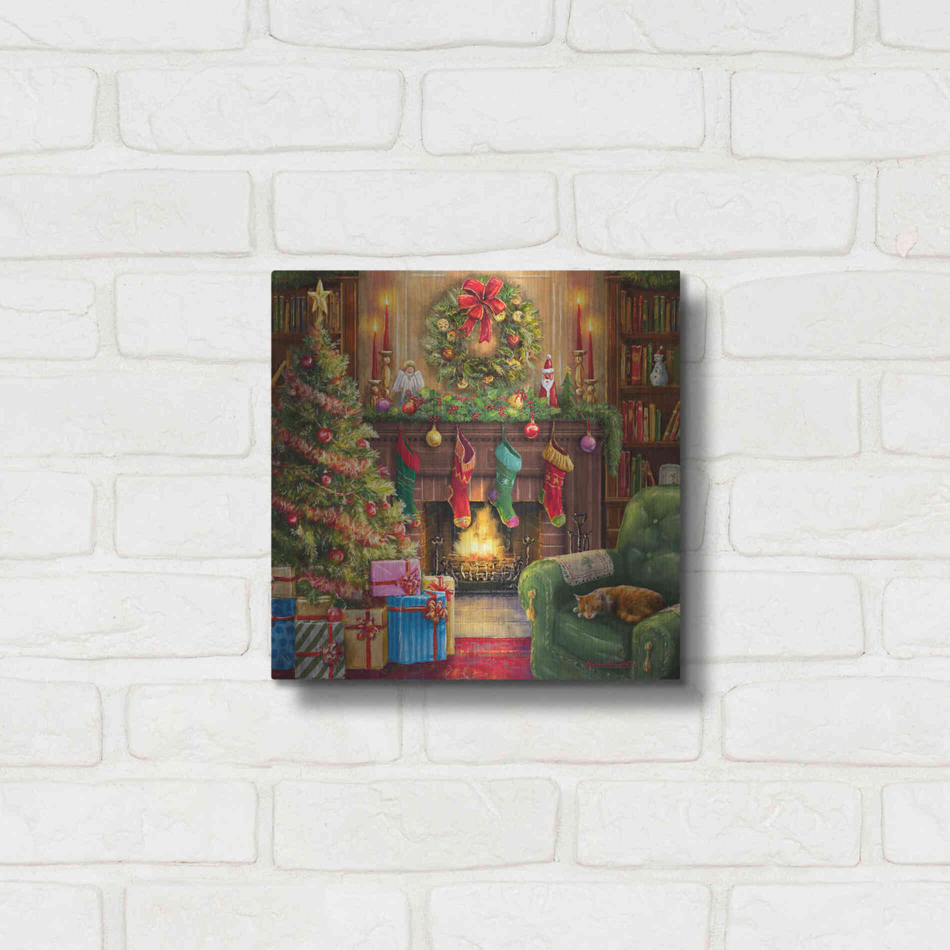 Luxe Metal Art 'Cozy Christmas Evening' by Ali Corti, Metal Wall Art,12x12