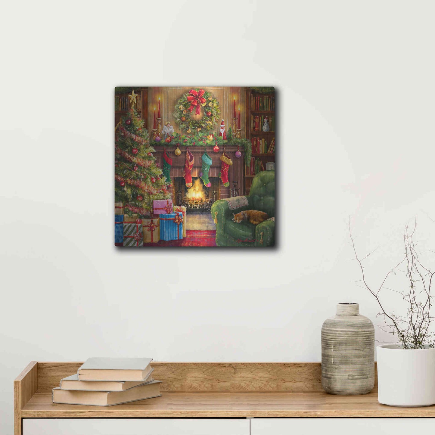 Luxe Metal Art 'Cozy Christmas Evening' by Ali Corti, Metal Wall Art,12x12