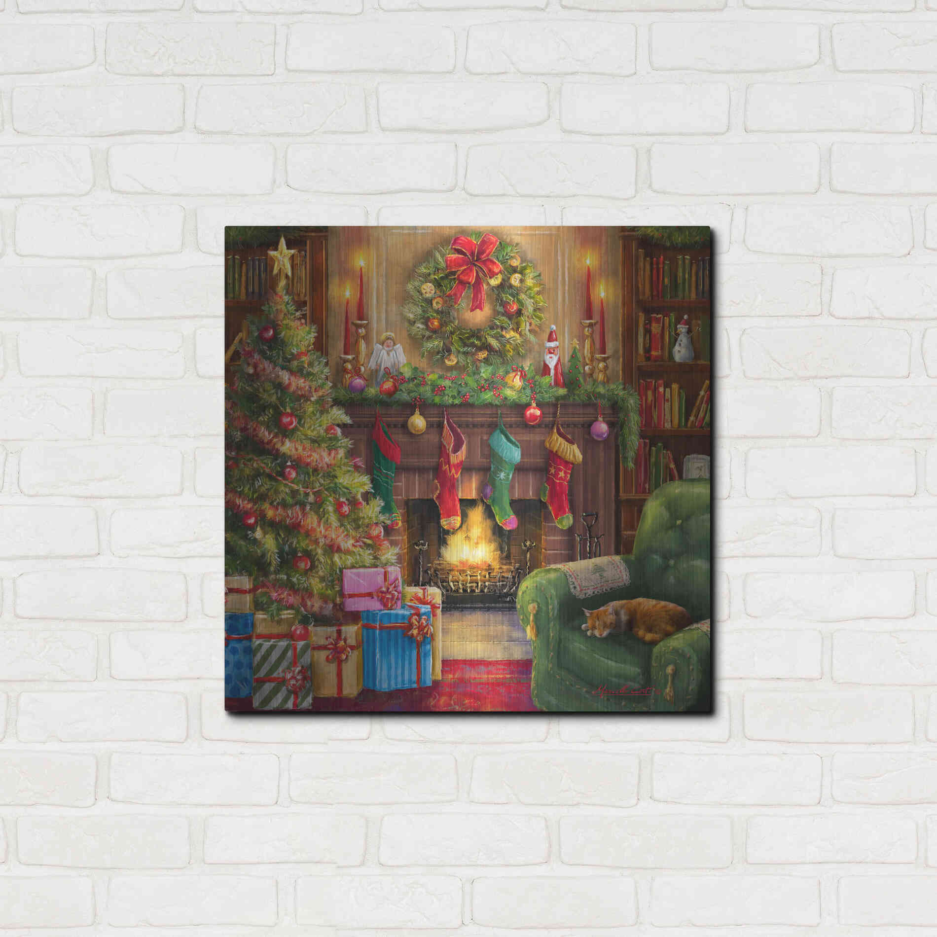 Luxe Metal Art 'Cozy Christmas Evening' by Ali Corti, Metal Wall Art,24x24