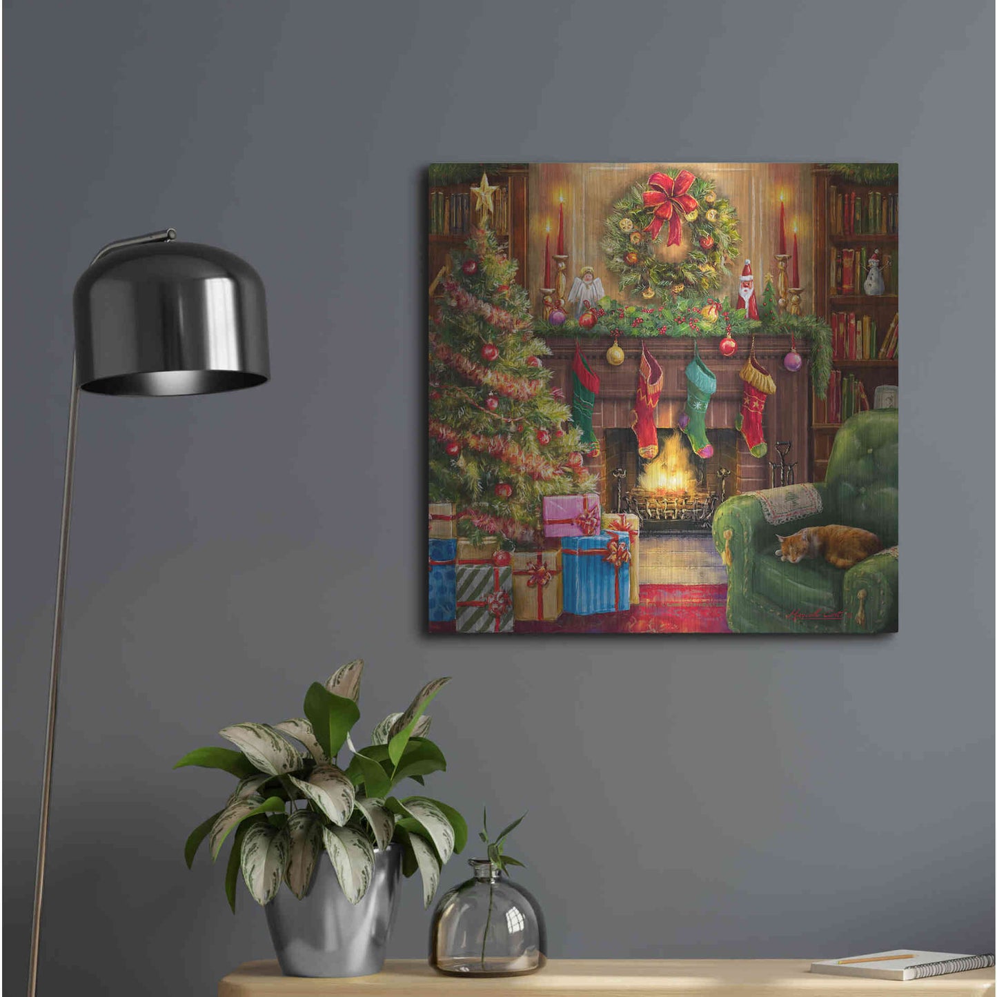 Luxe Metal Art 'Cozy Christmas Evening' by Ali Corti, Metal Wall Art,24x24
