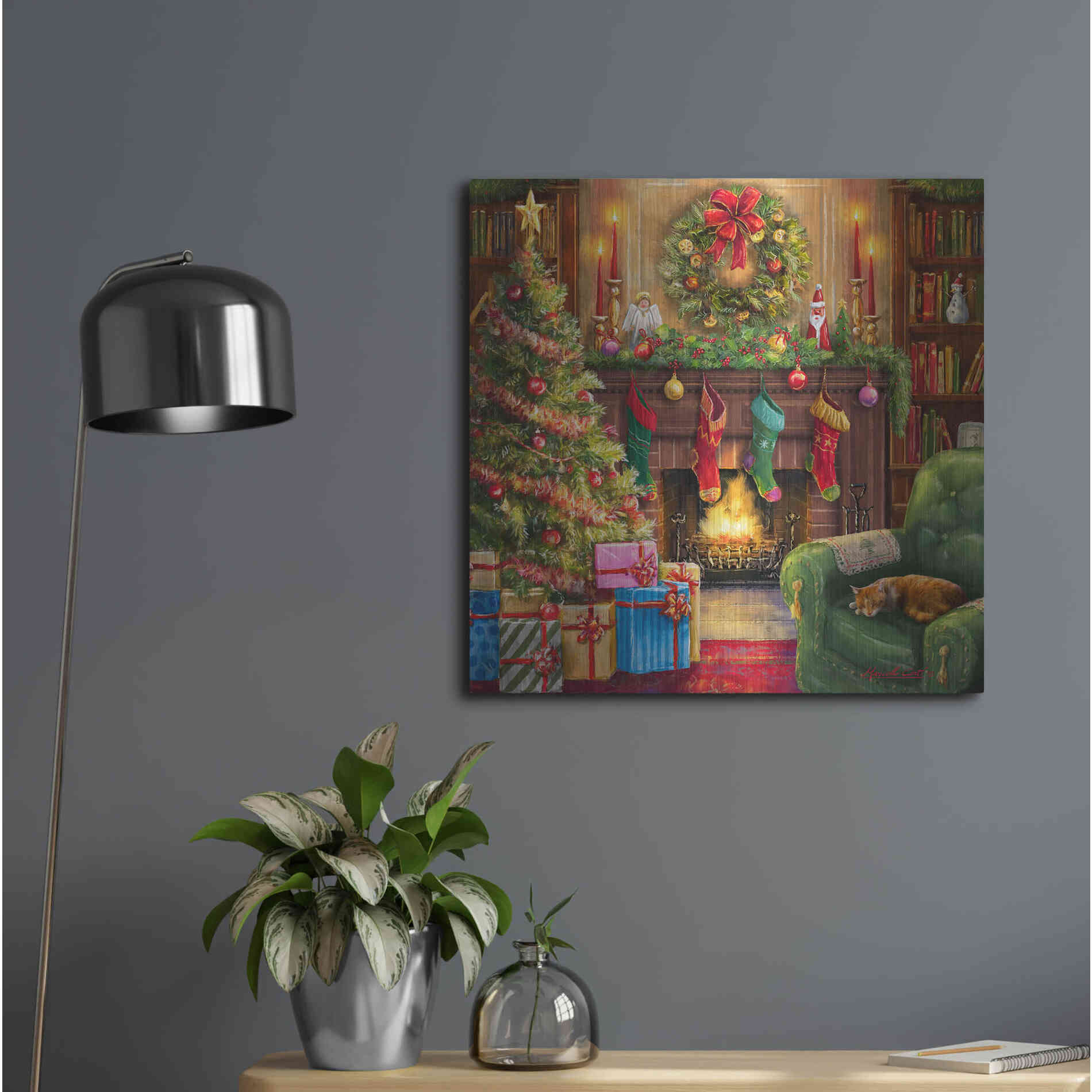 Luxe Metal Art 'Cozy Christmas Evening' by Ali Corti, Metal Wall Art,24x24