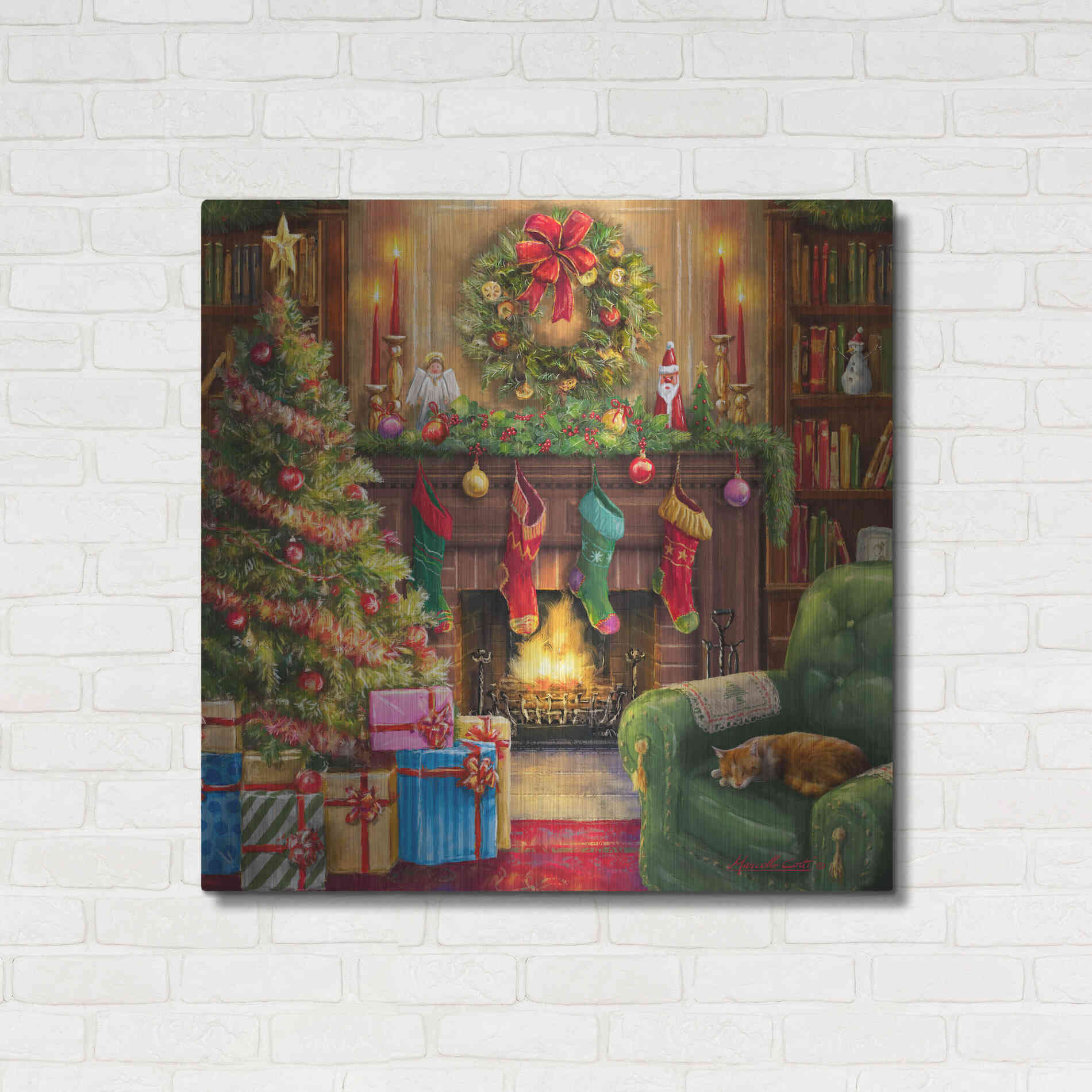 Luxe Metal Art 'Cozy Christmas Evening' by Ali Corti, Metal Wall Art,36x36