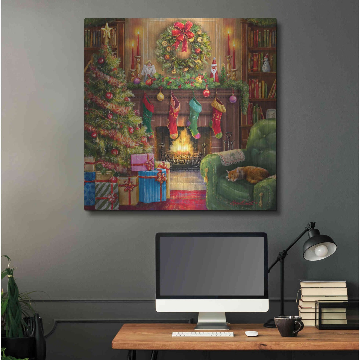 Luxe Metal Art 'Cozy Christmas Evening' by Ali Corti, Metal Wall Art,36x36