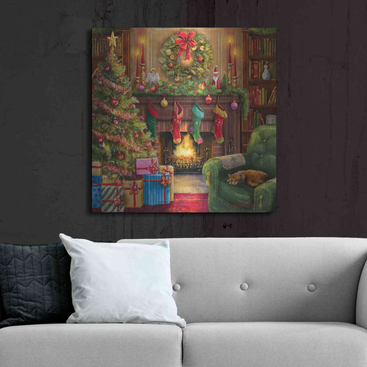 Luxe Metal Art 'Cozy Christmas Evening' by Ali Corti, Metal Wall Art,36x36