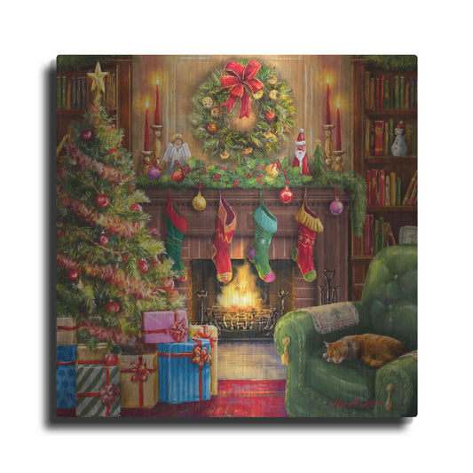 Luxe Metal Art 'Cozy Christmas Evening' by Ali Corti, Metal Wall Art
