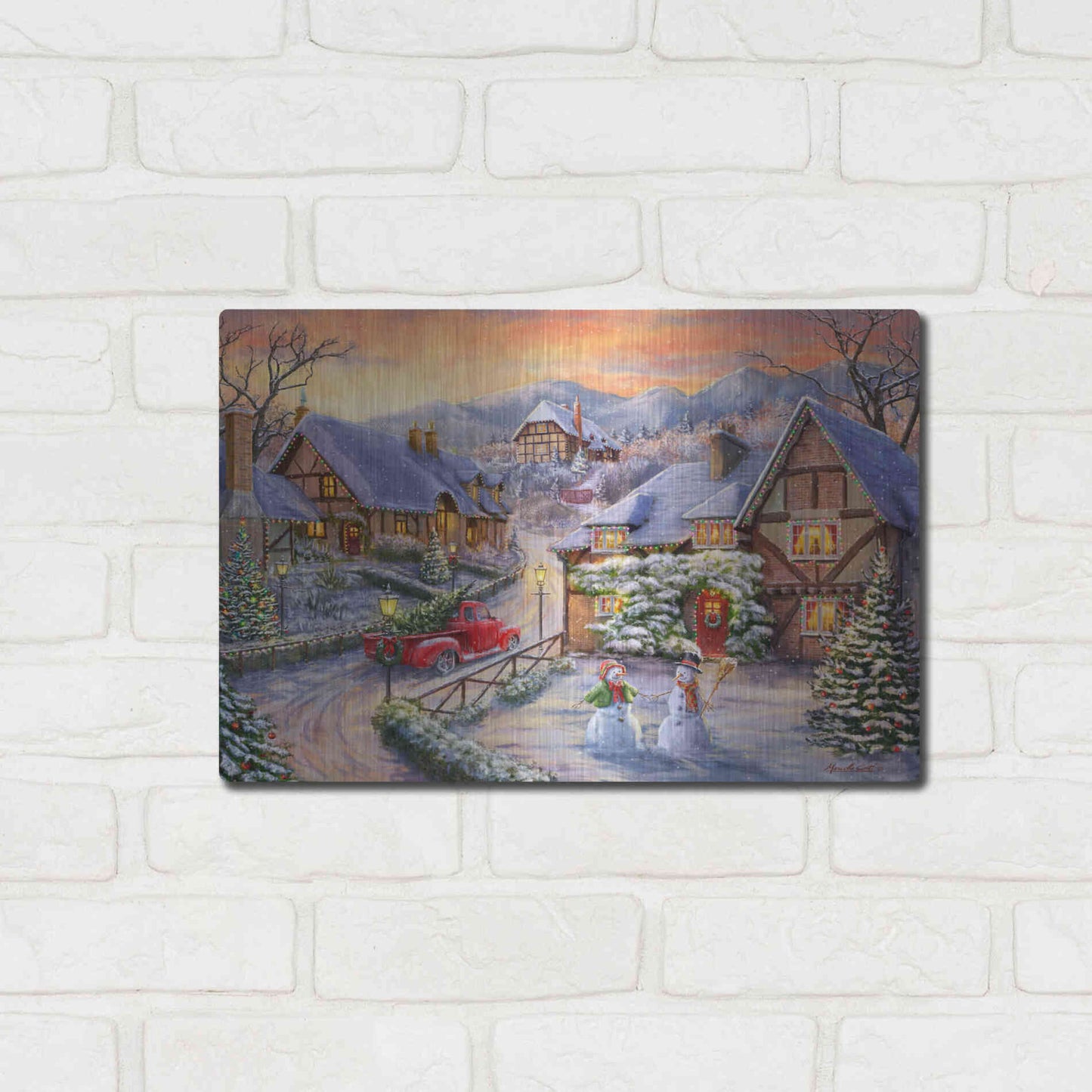 Luxe Metal Art 'Brining Home the Tree' by Ali Corti, Metal Wall Art,16x12