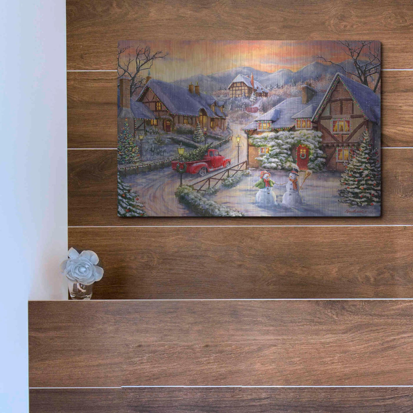 Luxe Metal Art 'Brining Home the Tree' by Ali Corti, Metal Wall Art,16x12