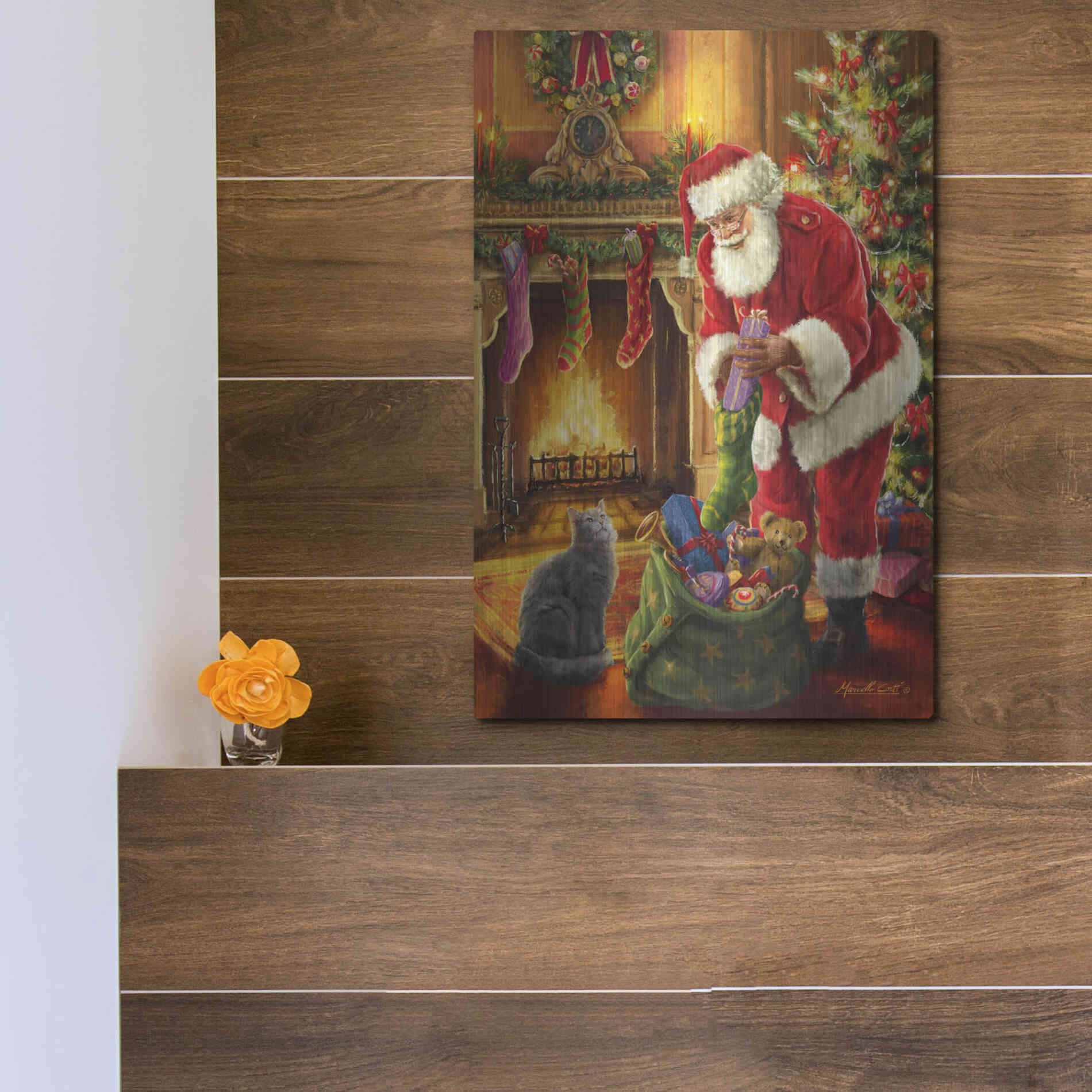 Luxe Metal Art 'Santa Has Arrived' by Ali Corti, Metal Wall Art,12x16
