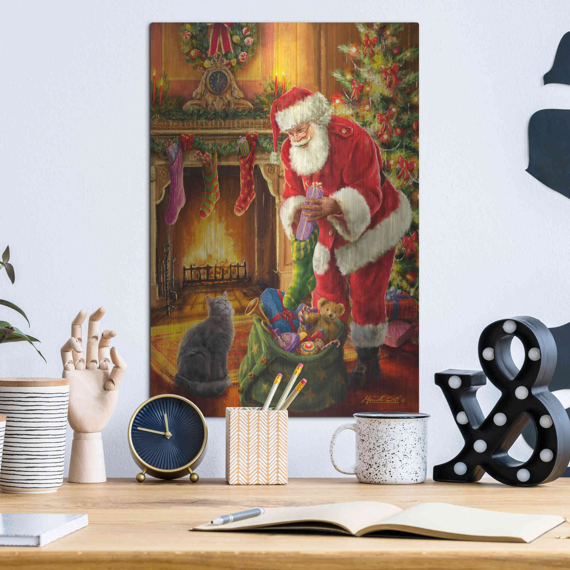 Luxe Metal Art 'Santa Has Arrived' by Ali Corti, Metal Wall Art,12x16