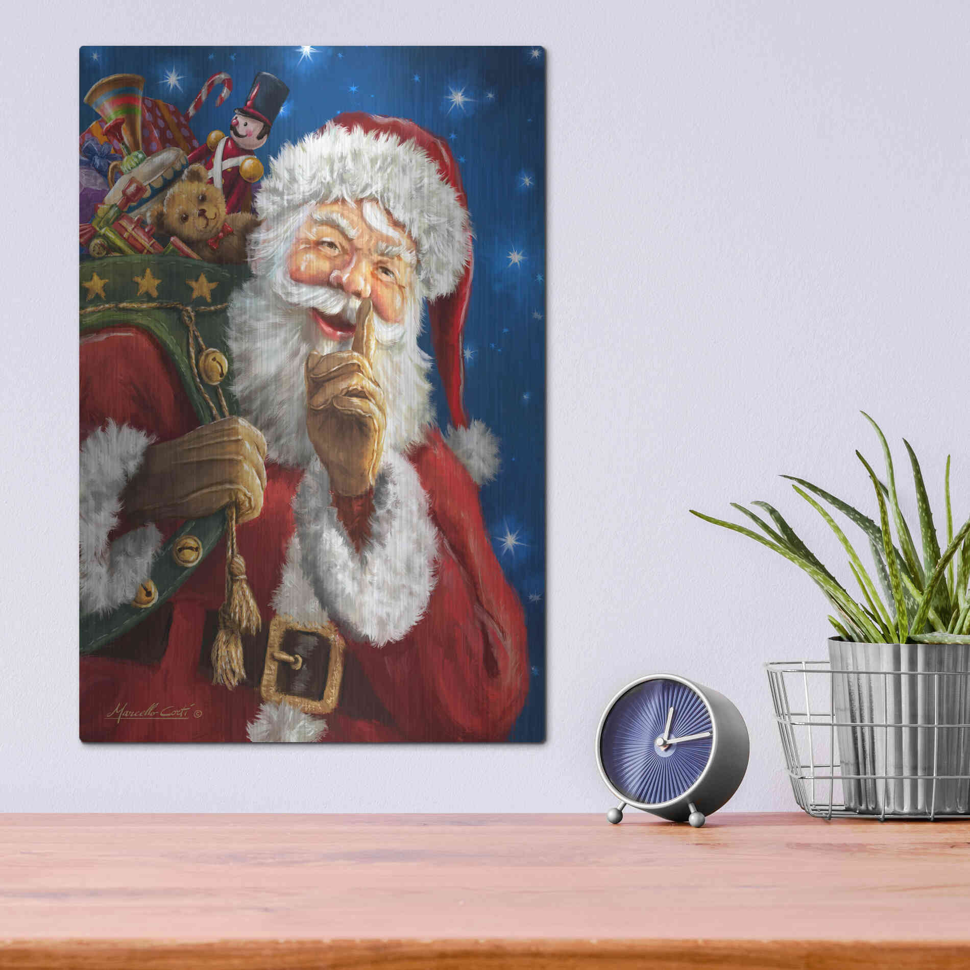 Luxe Metal Art 'Santa’s Secret' by Ali Corti, Metal Wall Art,12x16