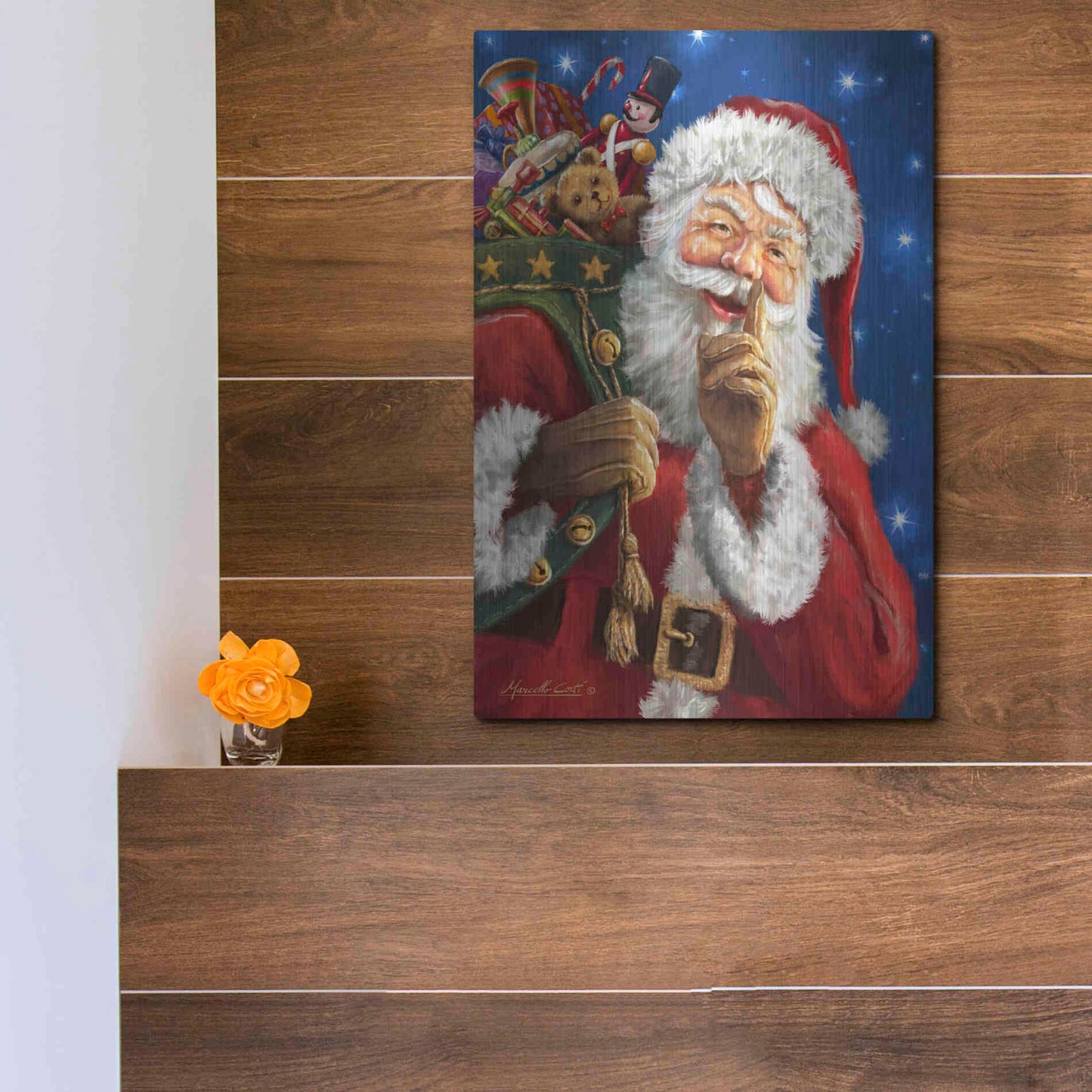 Luxe Metal Art 'Santa’s Secret' by Ali Corti, Metal Wall Art,12x16