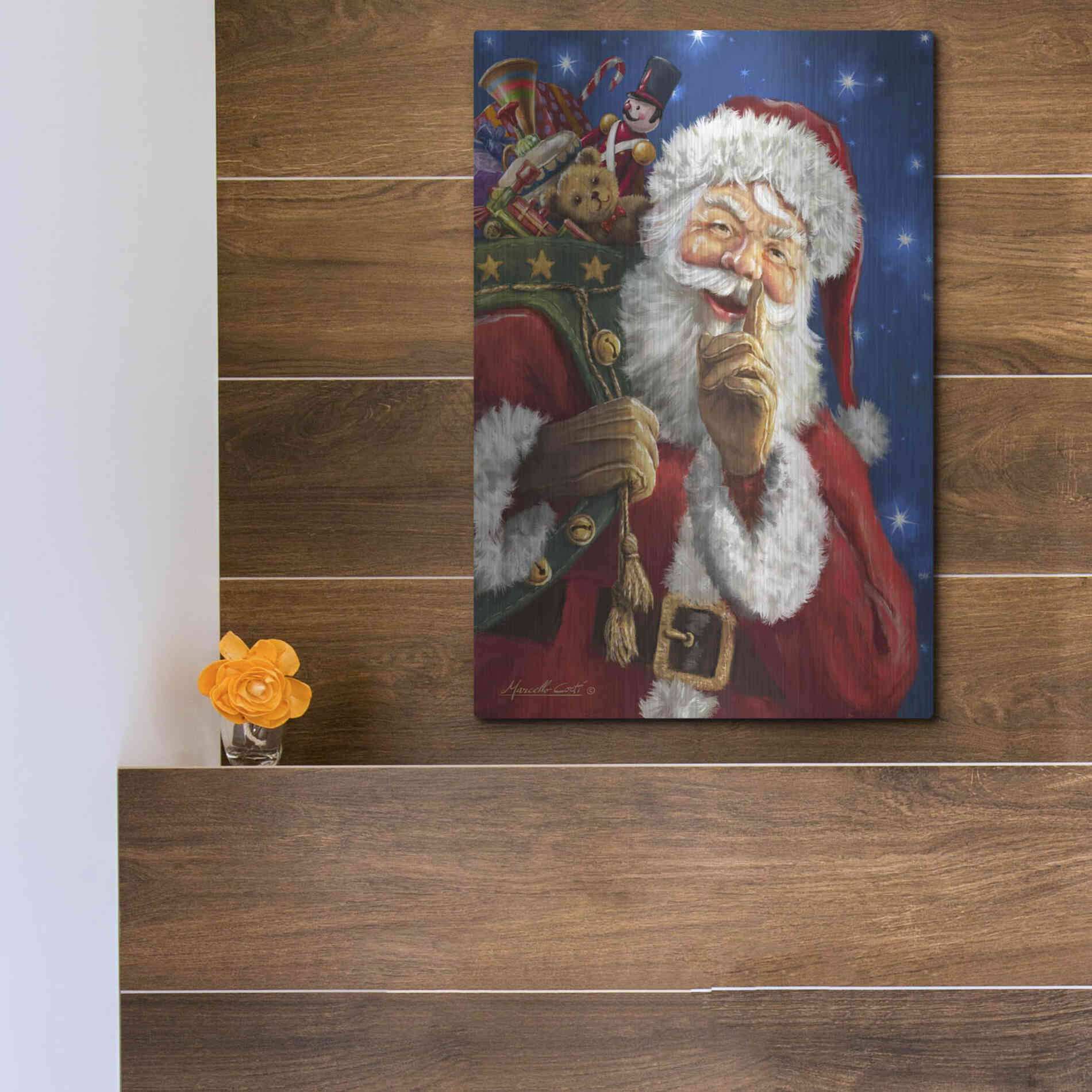 Luxe Metal Art 'Santa’s Secret' by Ali Corti, Metal Wall Art,12x16