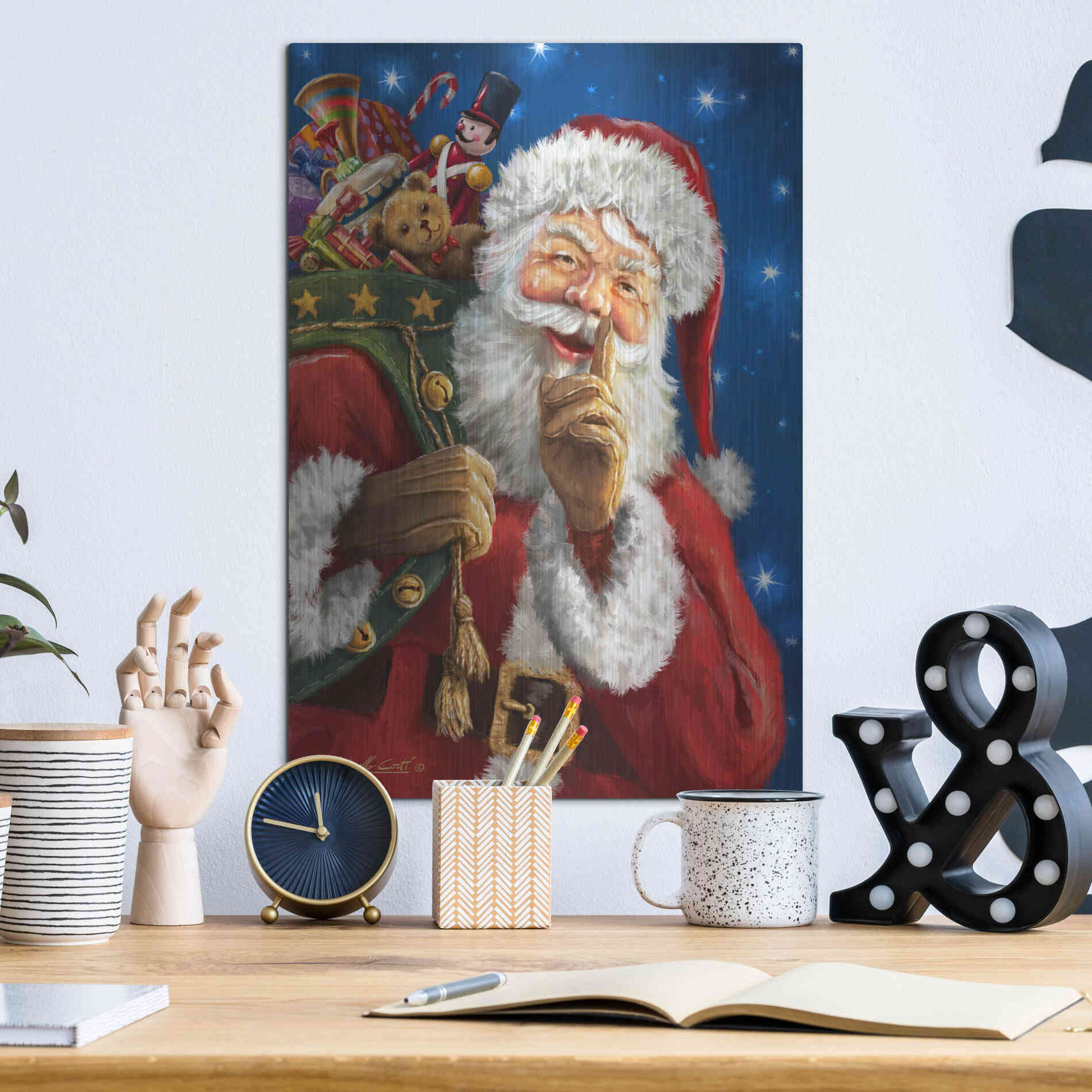 Luxe Metal Art 'Santa’s Secret' by Ali Corti, Metal Wall Art,12x16