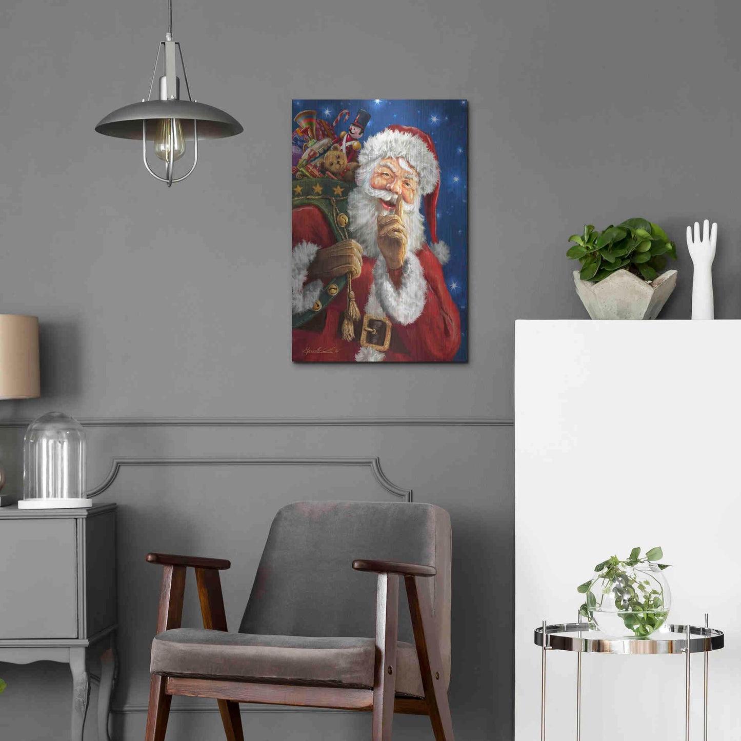 Luxe Metal Art 'Santa’s Secret' by Ali Corti, Metal Wall Art,16x24