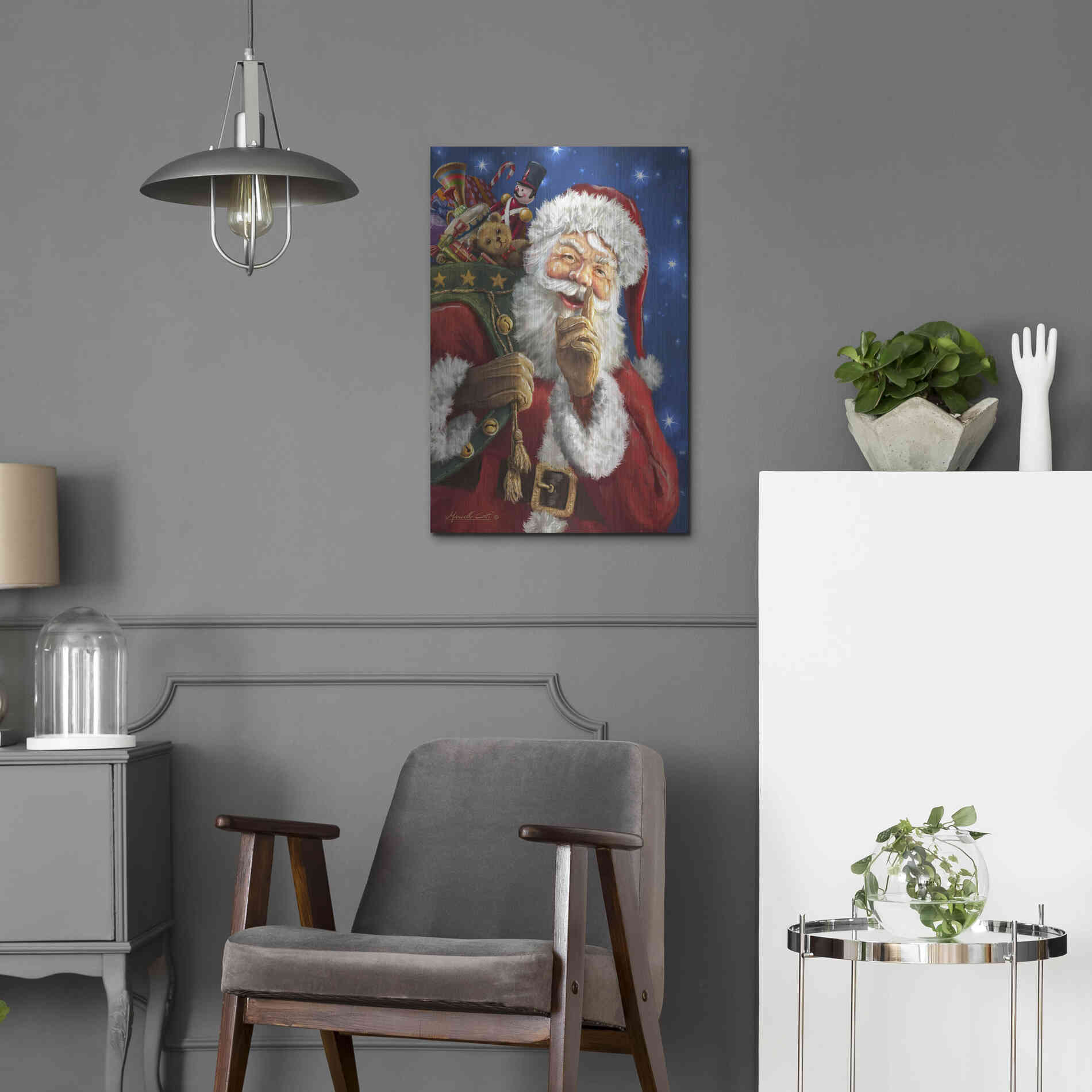 Luxe Metal Art 'Santa’s Secret' by Ali Corti, Metal Wall Art,16x24