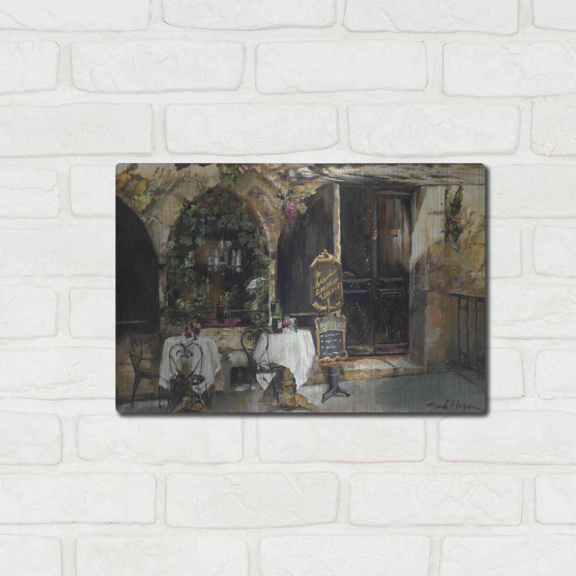 Luxe Metal Art 'Meeting at the Cafe' by Marilyn Hageman, Metal Wall Art,16x12