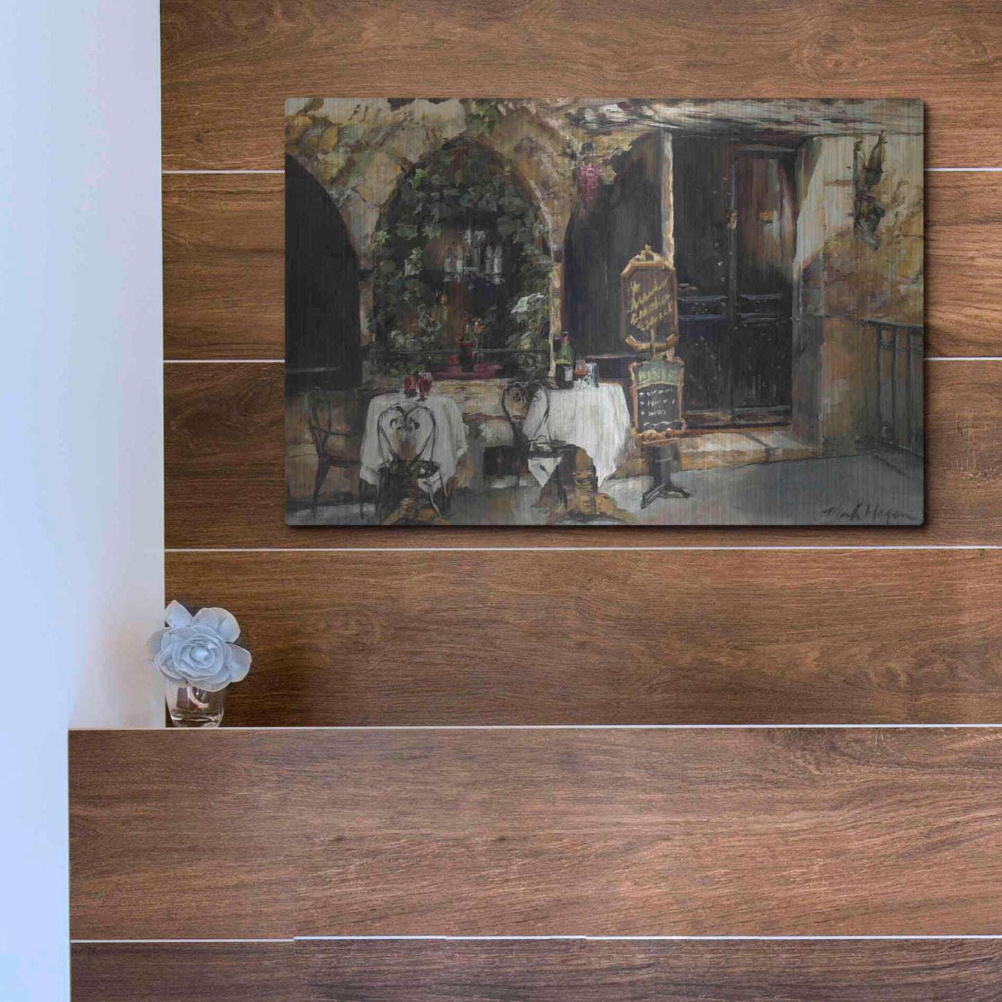 Luxe Metal Art 'Meeting at the Cafe' by Marilyn Hageman, Metal Wall Art,16x12