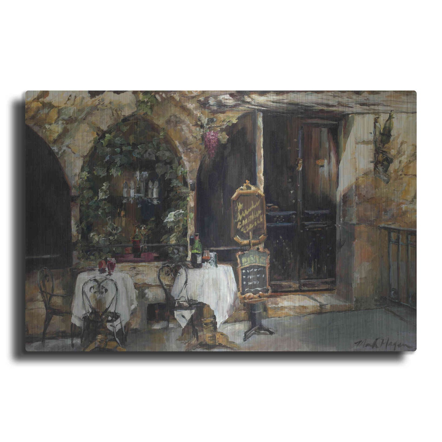 Luxe Metal Art 'Meeting at the Cafe' by Marilyn Hageman, Metal Wall Art