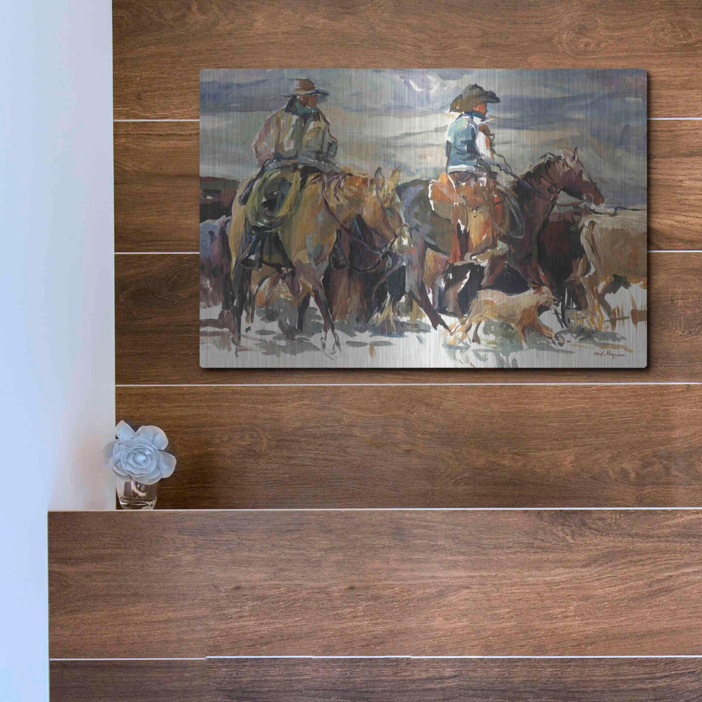 Luxe Metal Art 'The Roundup' by Marilyn Hageman, Metal Wall Art,16x12