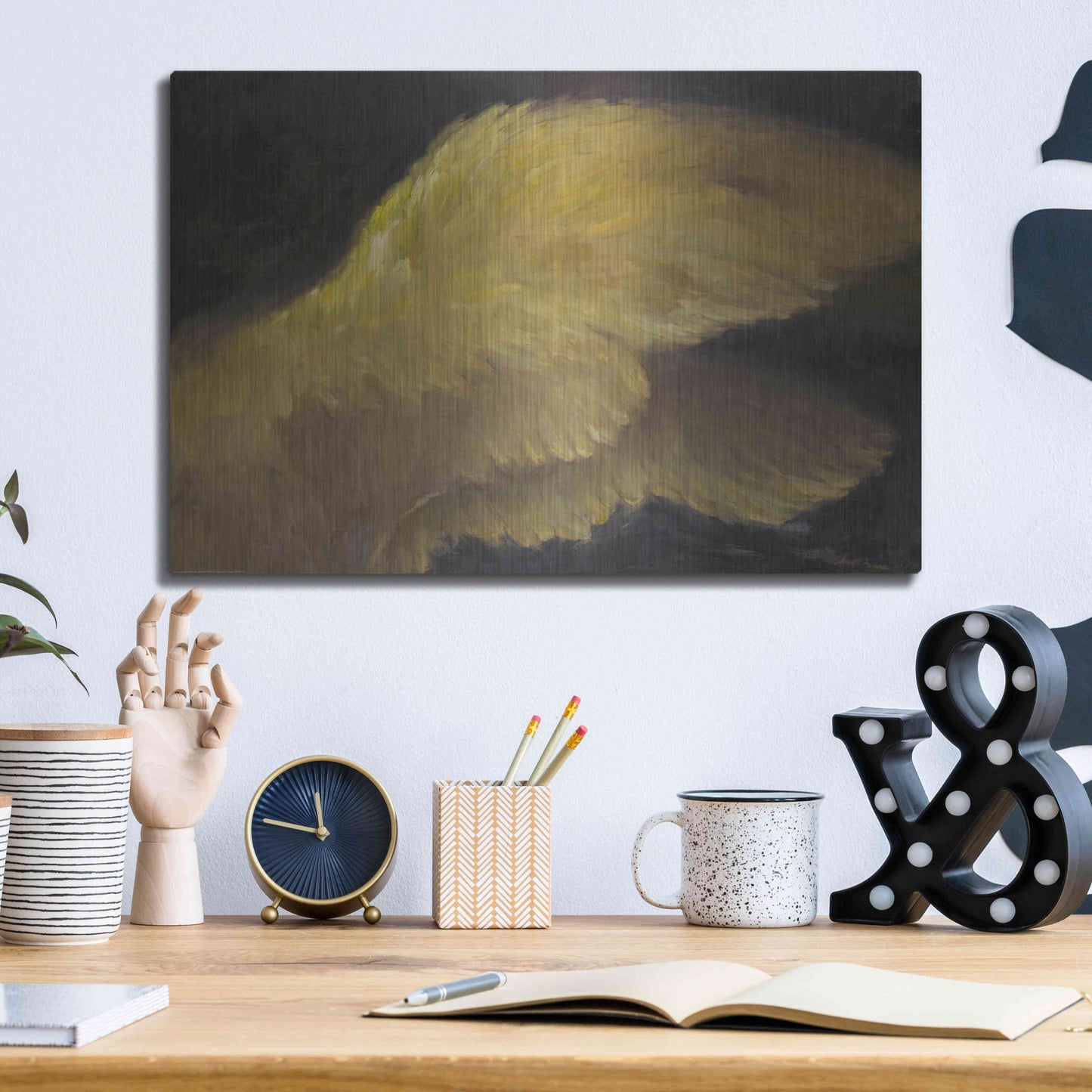Luxe Metal Art 'Golden Wings 1' by Allayn Stevens, Metal Wall Art,16x12