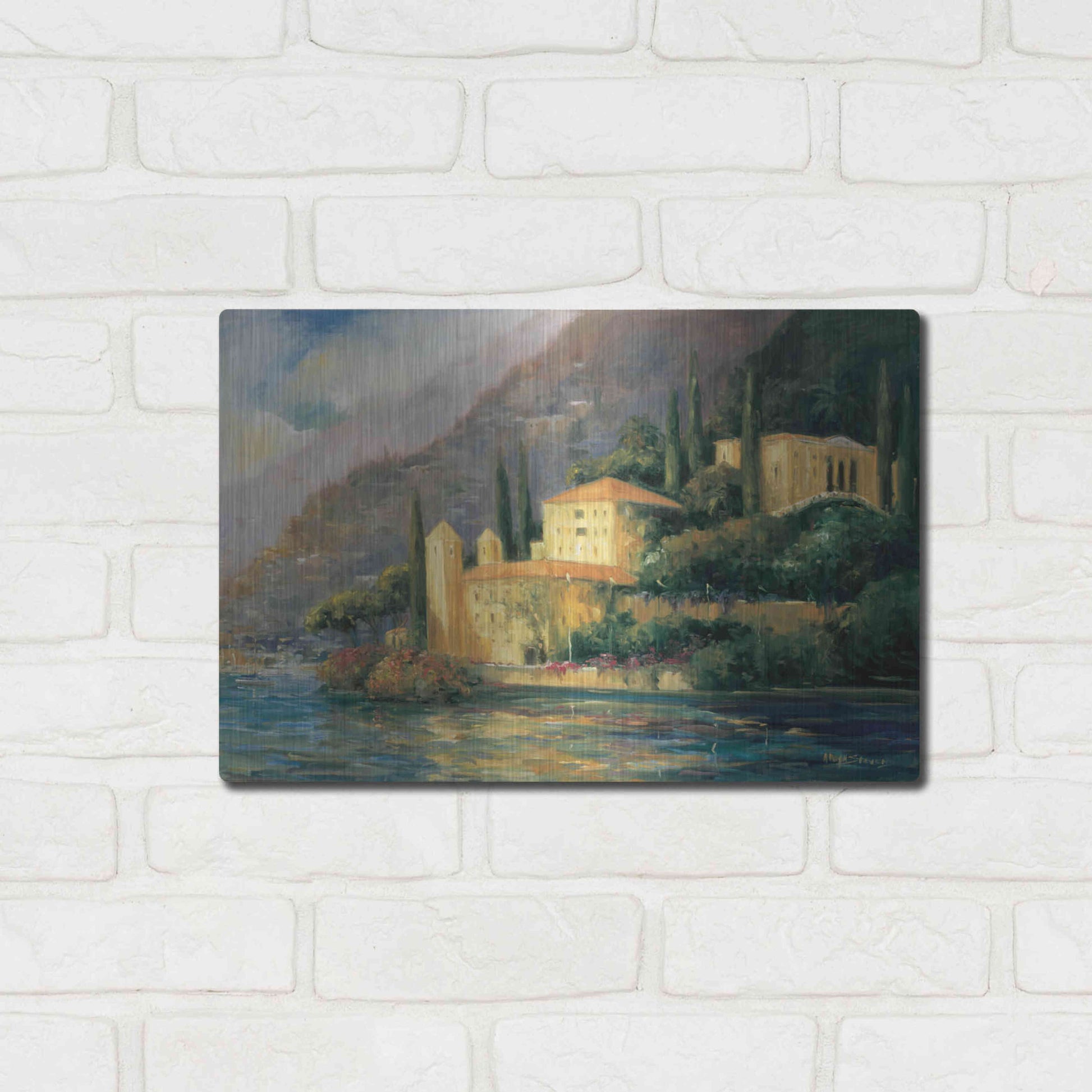 Luxe Metal Art 'Lake Villa' by Allayn Stevens, Metal Wall Art,16x12