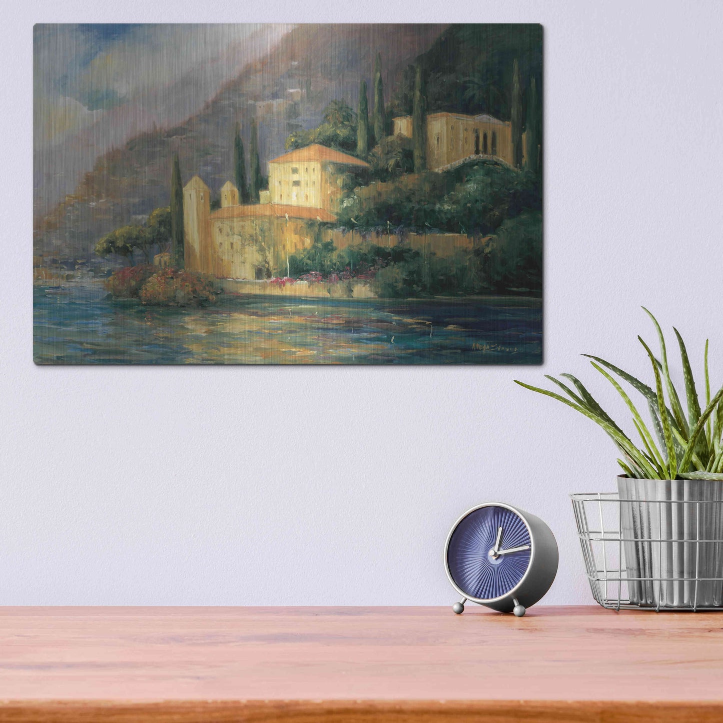 Luxe Metal Art 'Lake Villa' by Allayn Stevens, Metal Wall Art,16x12