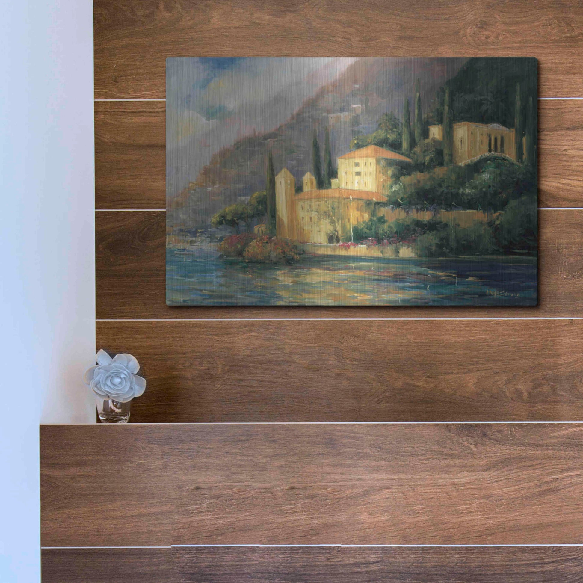 Luxe Metal Art 'Lake Villa' by Allayn Stevens, Metal Wall Art,16x12